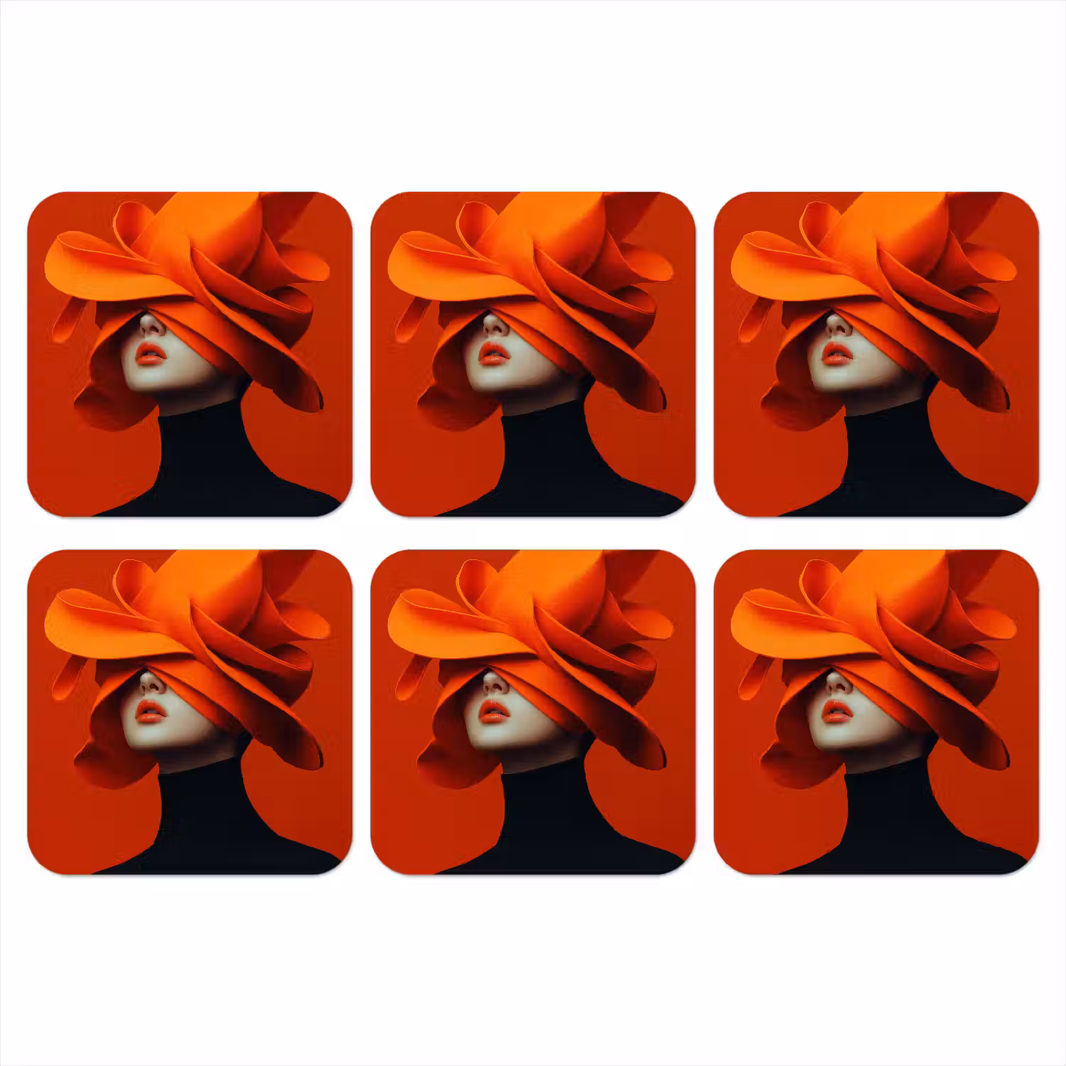 Oranje - Hoed - Vrouw onderzetter kurk middel -3d