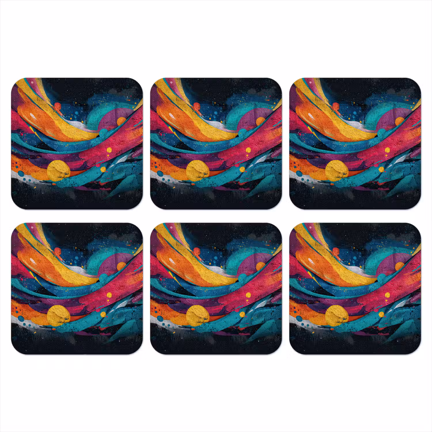 Banen - Golven - Kleurrijk - Abstract onderzetter kurk middel -3d