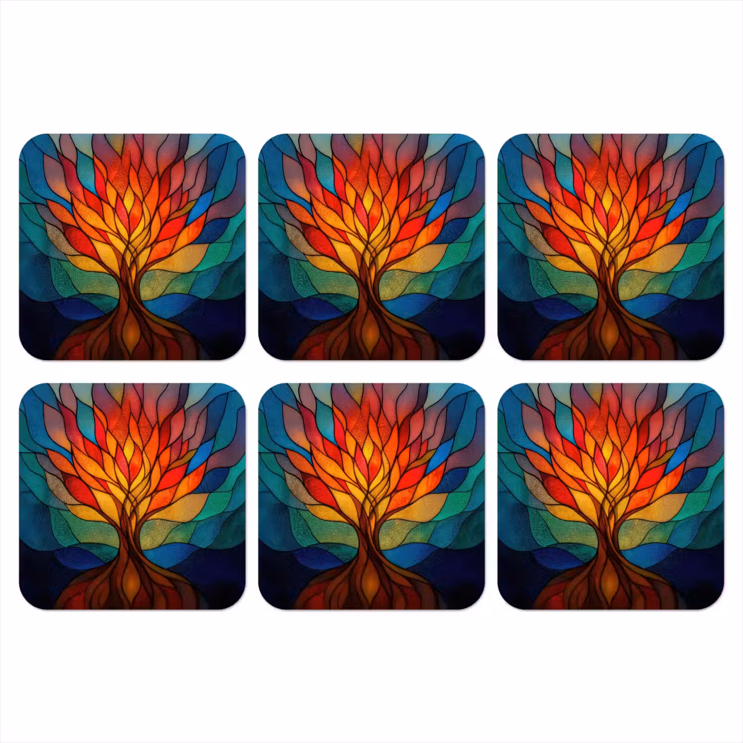 Sierglas - Boom - Rood - Vlakken onderzetter kurk middel -3d