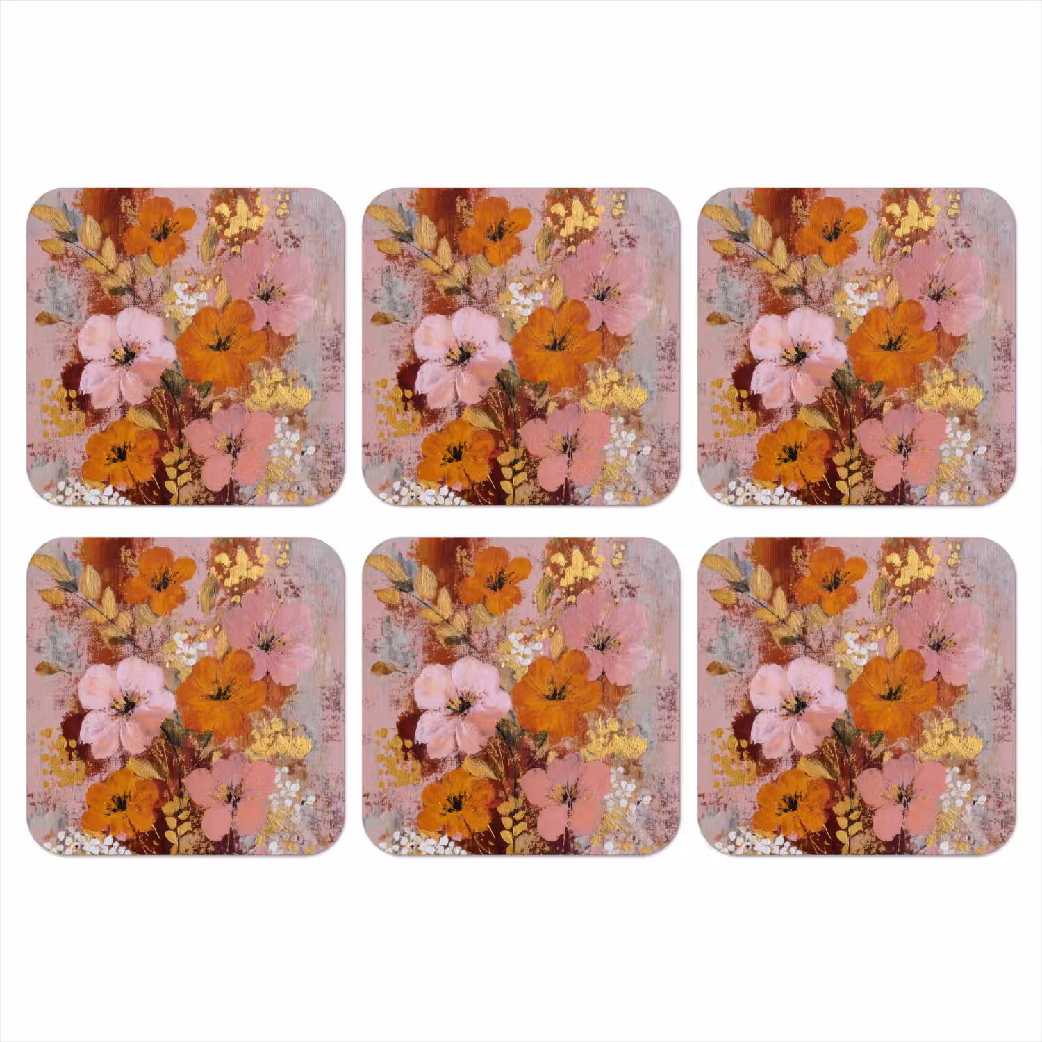 Schilderij - Bloemen - Rustiek - Roze onderzetter kurk middel -3d