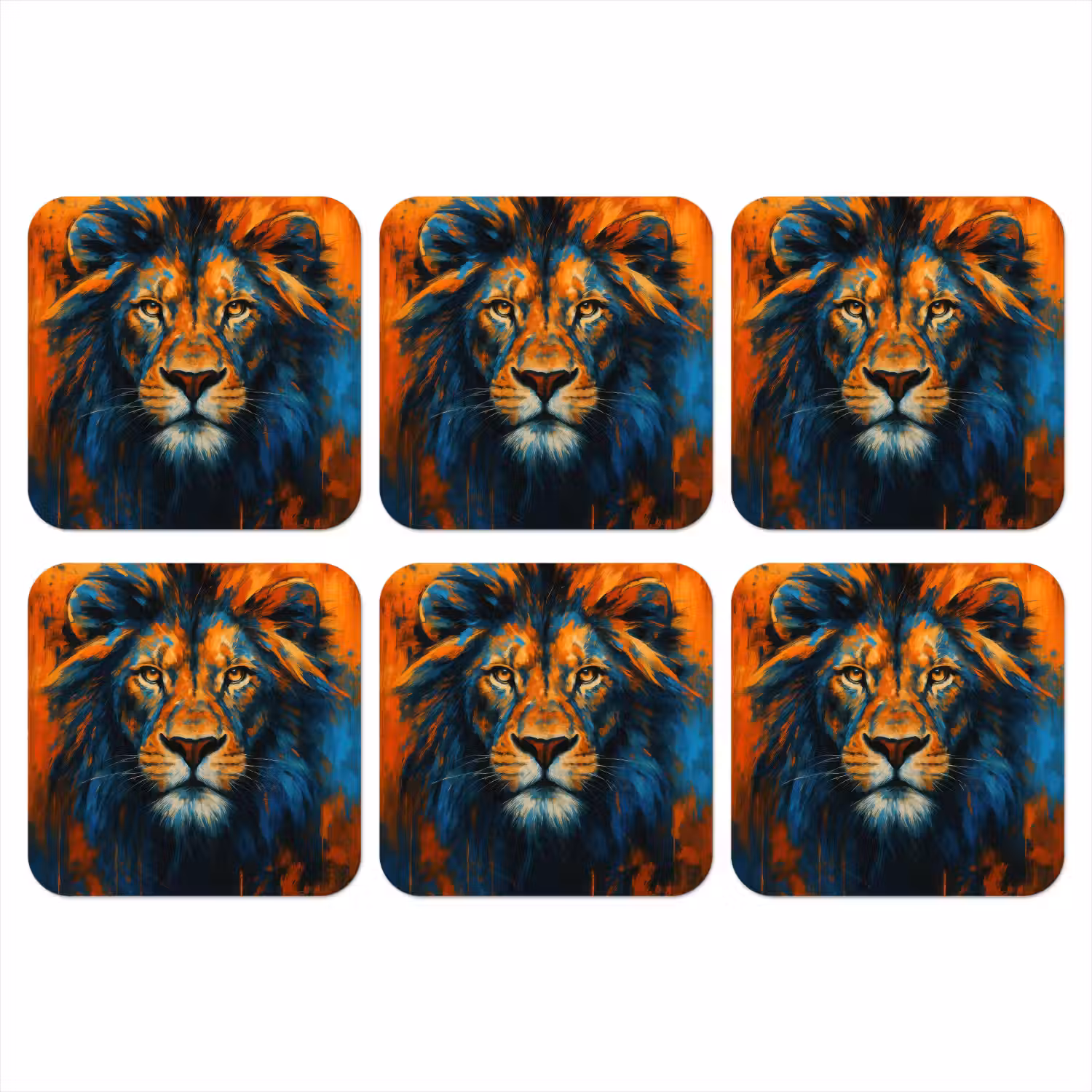Schilderij - Leeuwenkop - Oranje onderzetter kurk middel -3d