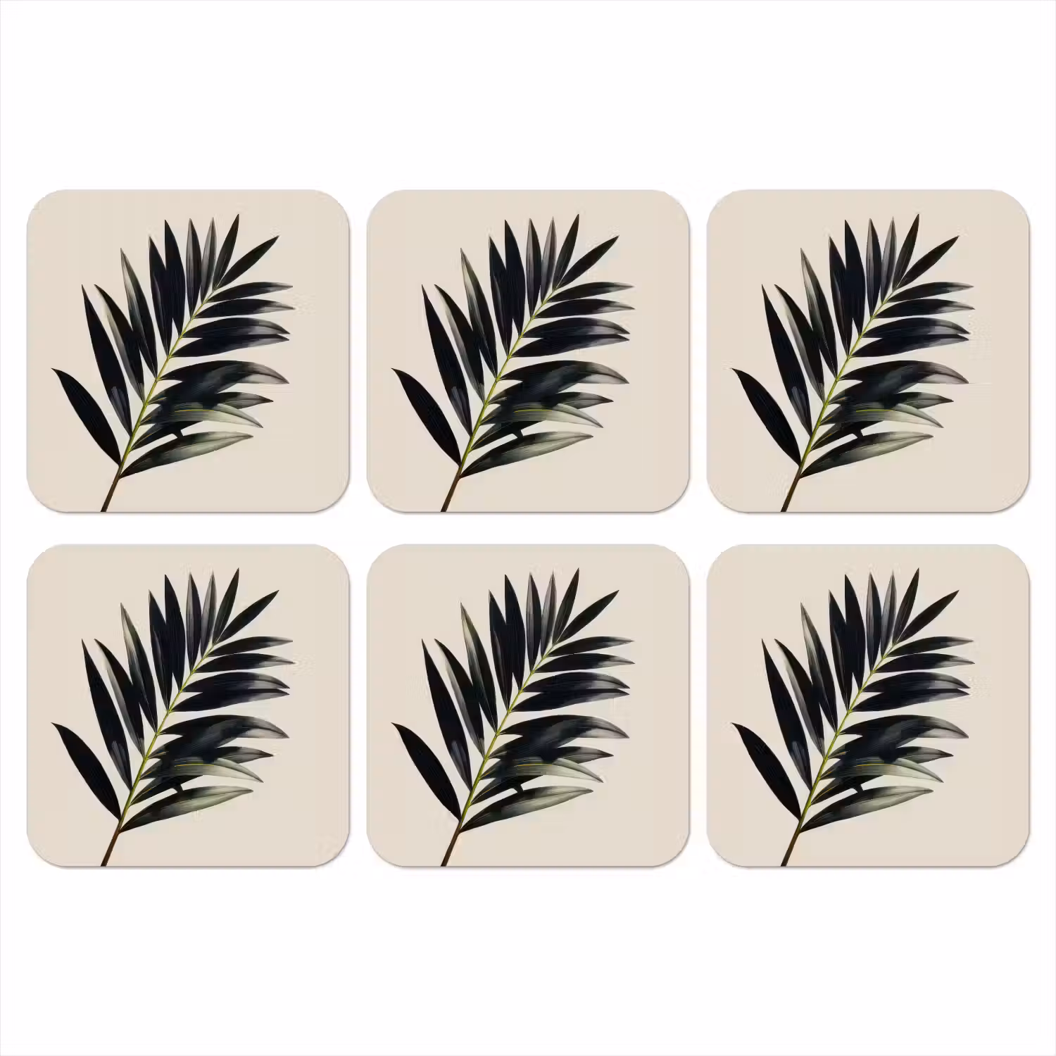 Palmblad - Subtiel - Groen - beige onderzetter kurk middel -3d
