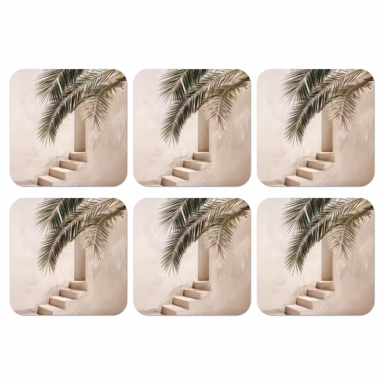 Palmboom - Schaduw - Trap - Beige onderzetter kurk middel -3d
