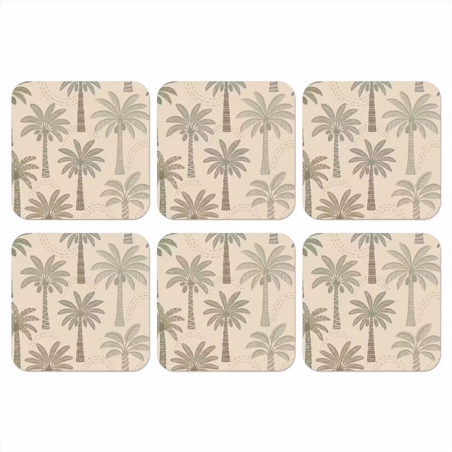 Palmbomen - Patroon - Tropisch - Beige onderzetter kurk middel -3d