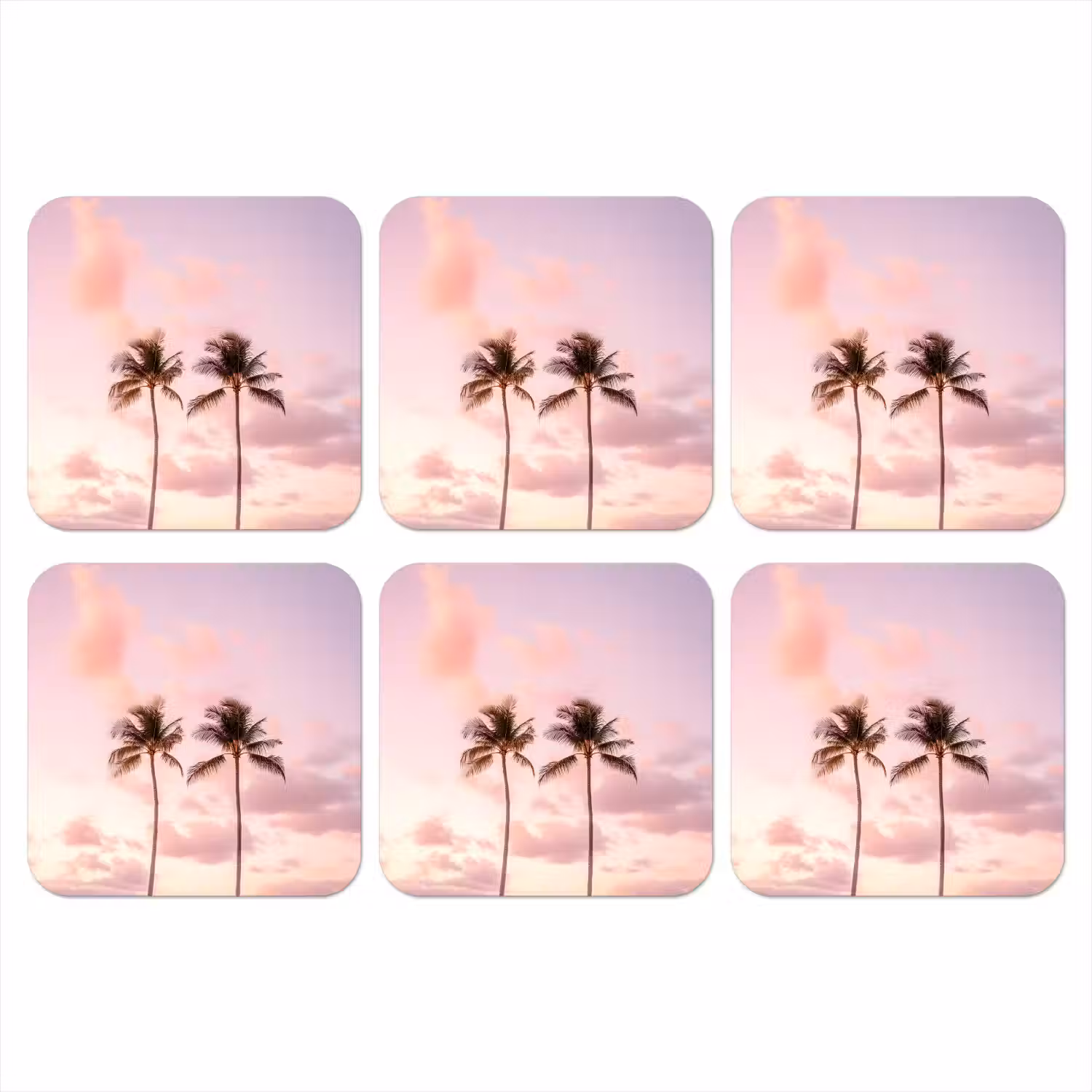 Palmbomen - Paars - Wolken - Lucht onderzetter kurk middel -3d
