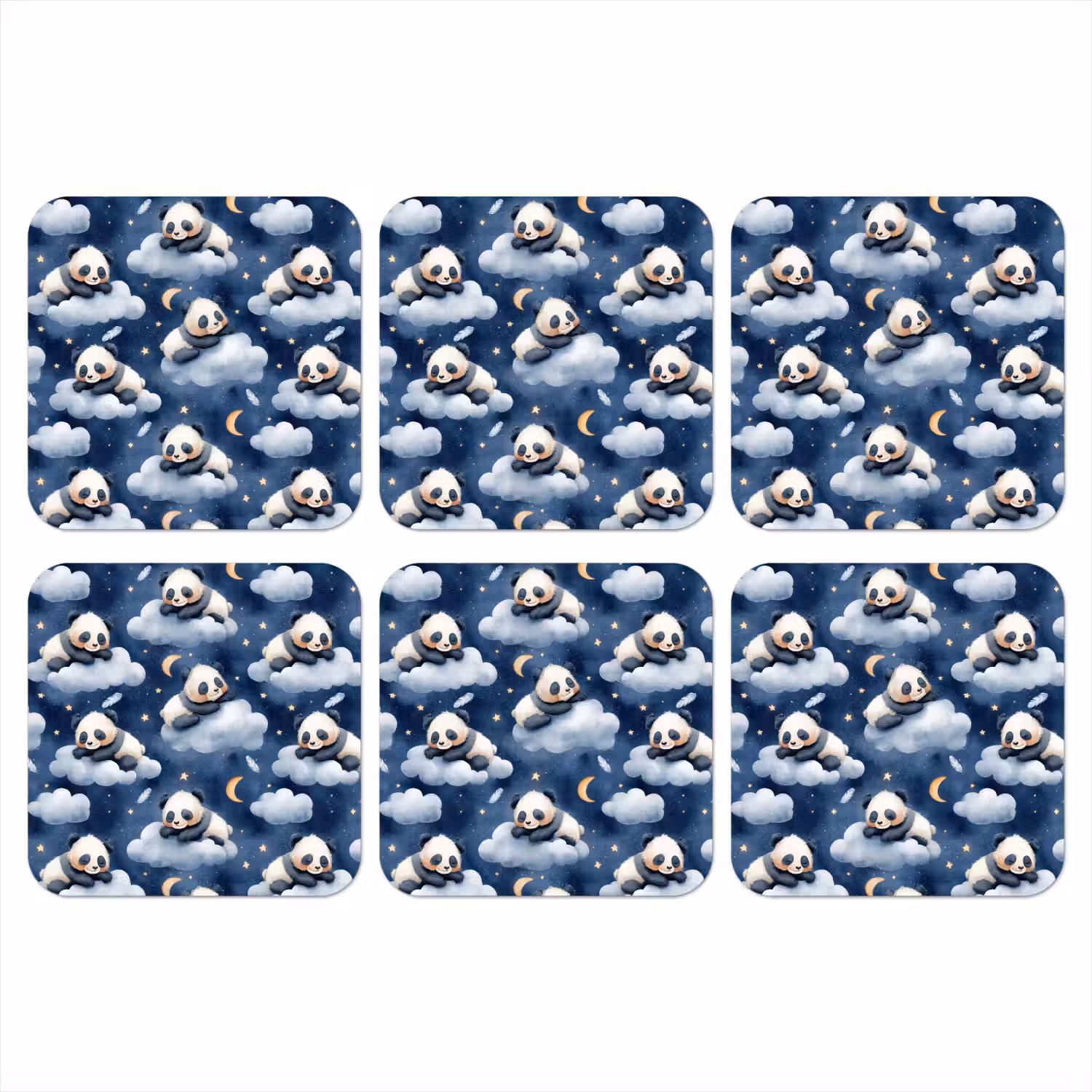 Panda's - Slapen - Blauw onderzetter kurk middel 366 -3d