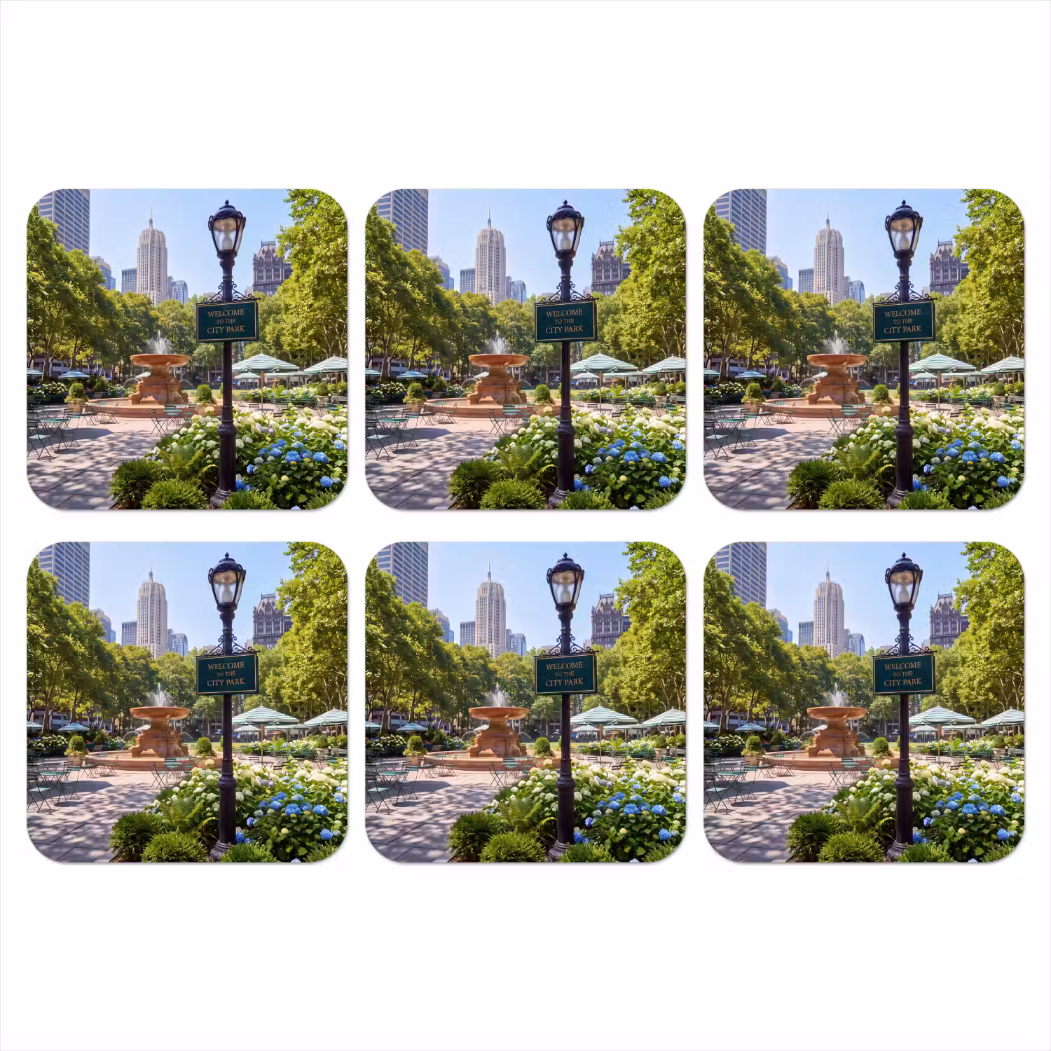 Park - Fontein - Stad - Natuur onderzetter kurk middel -3d