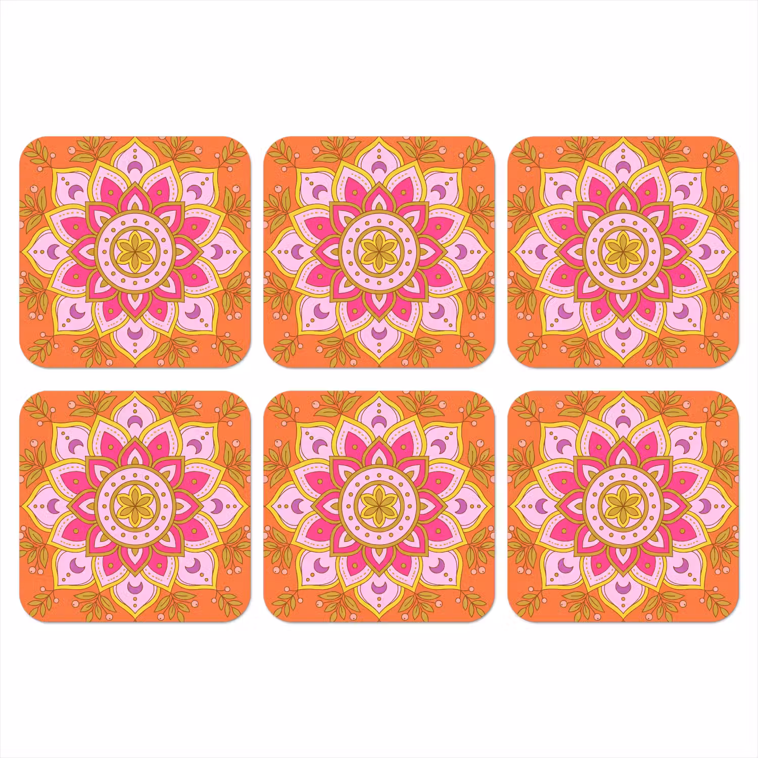 Patroon - Bloemmotief - Decoratie - Abstract - Roze onderzetter kurk middel -3d