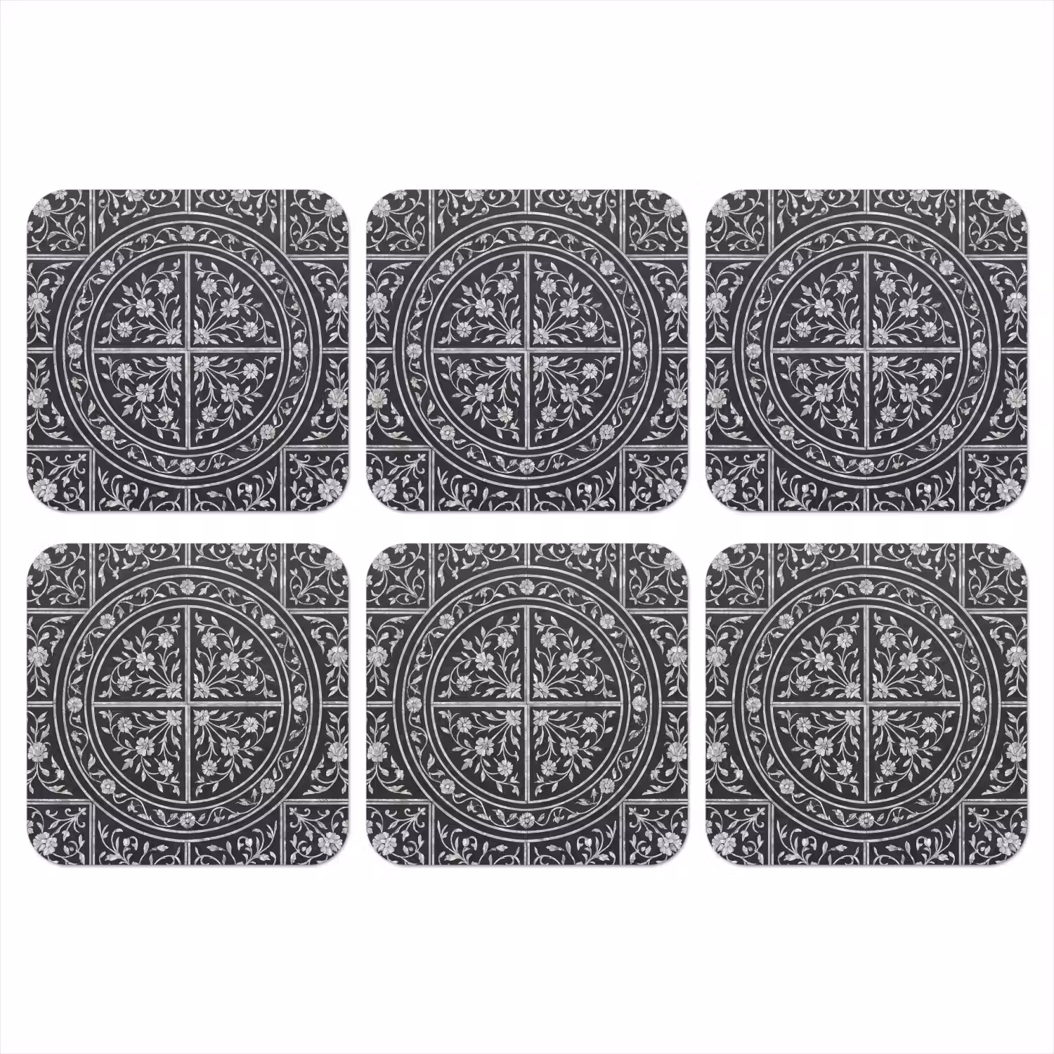 Patroon - Bloemmotief - Decoratie - Klassiek - Zwart onderzetter kurk middel -3d