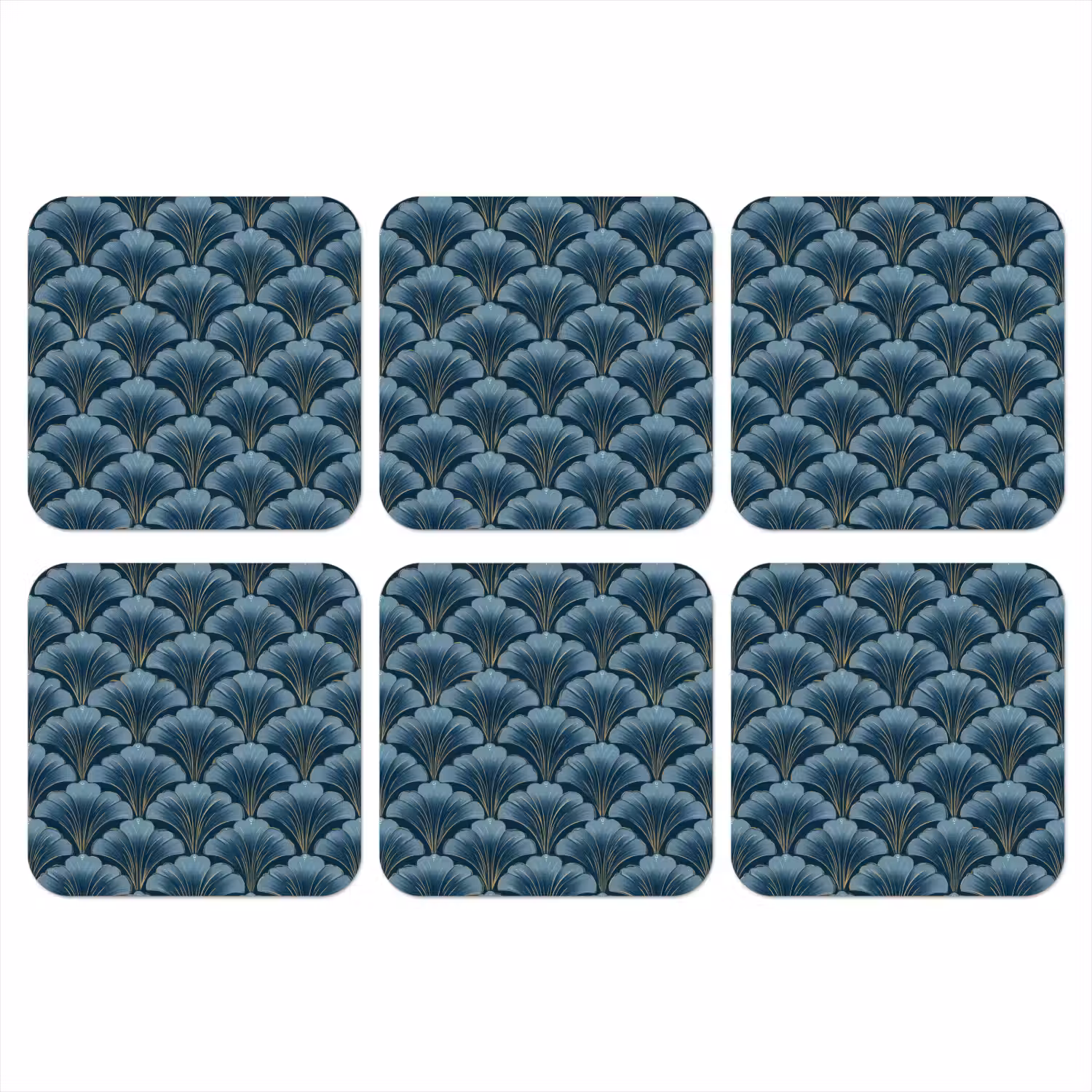 Patroon - Ginkgoblad - Blauw onderzetter kurk middel 366 -3d