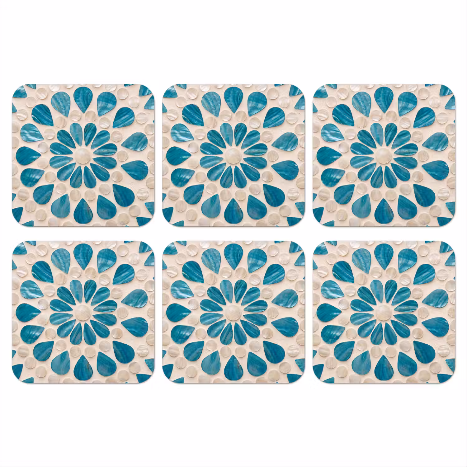 Patroon - Mozaïek - Schelpen - Abstract - Turquoise onderzetter kurk middel -3d