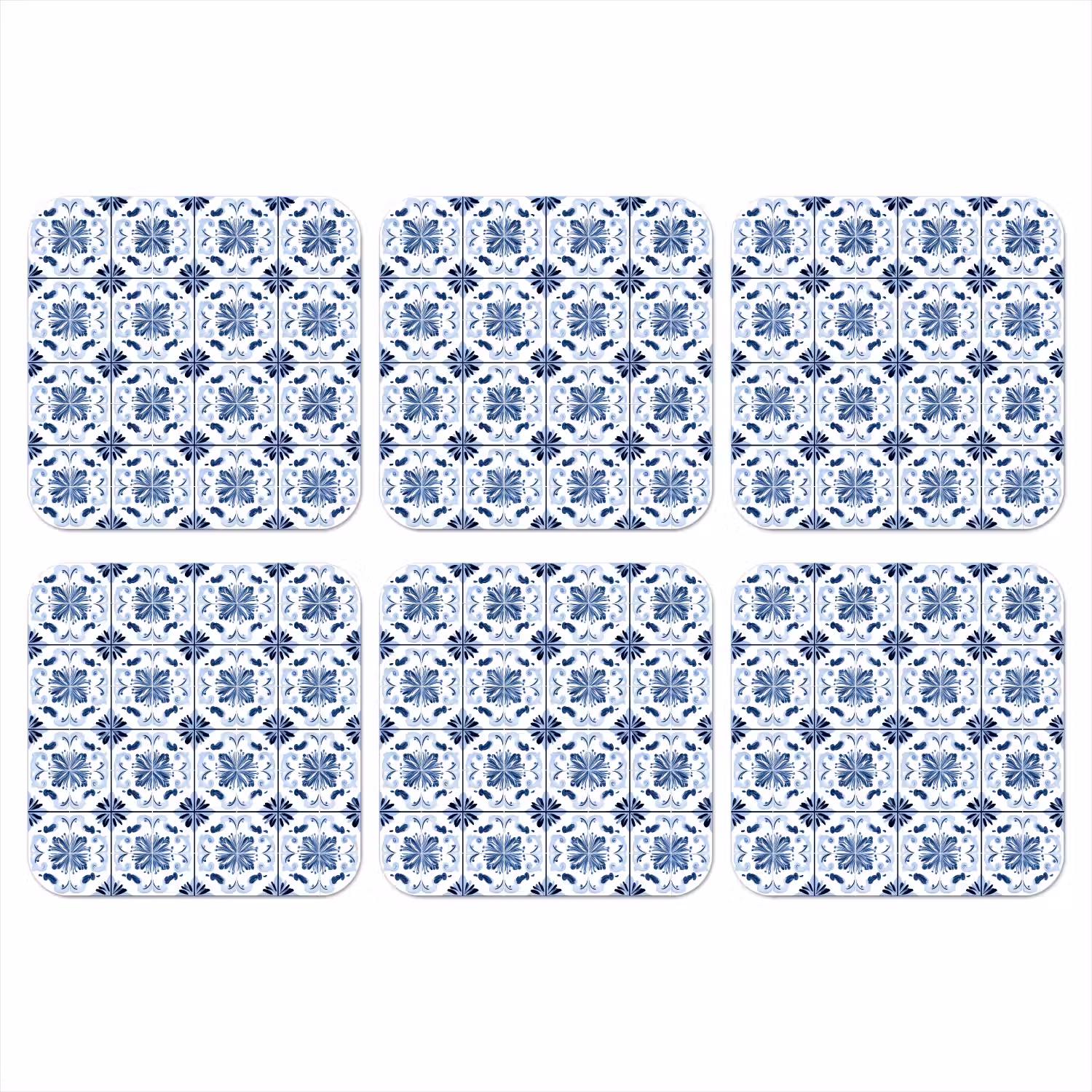 Patroon - Tegel - Blauw onderzetter kurk middel 366 -3d