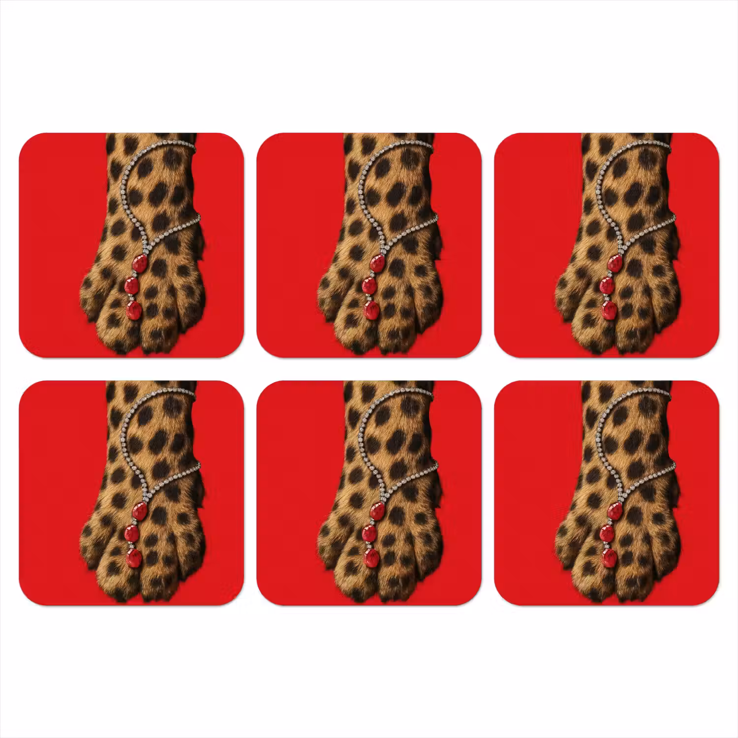 Poot - Luipaard - Ketting - Edelstenen onderzetter kurk middel -3d