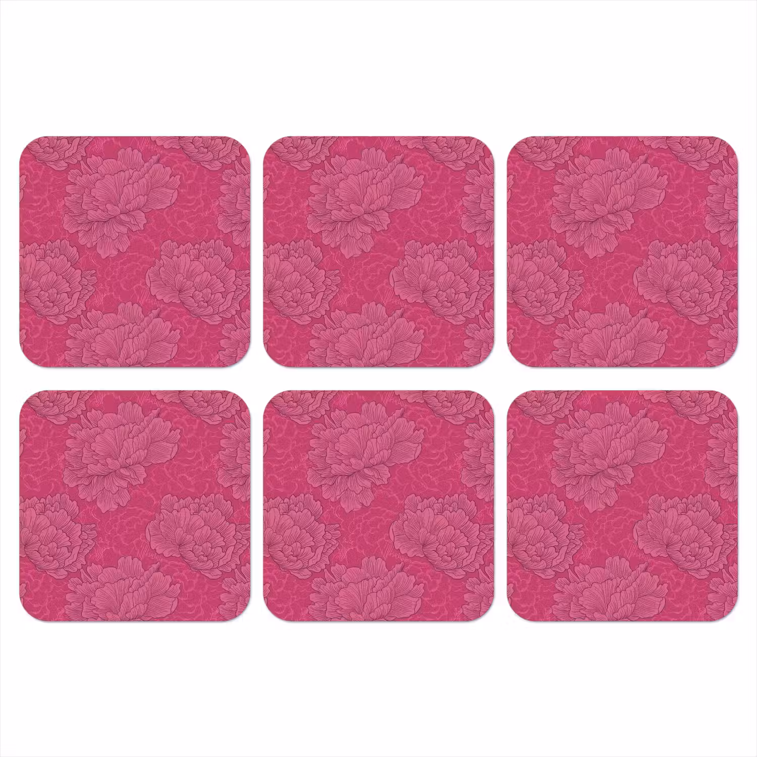 Pioenrozen - Energiek - Roze onderzetter kurk middel 366 -3d