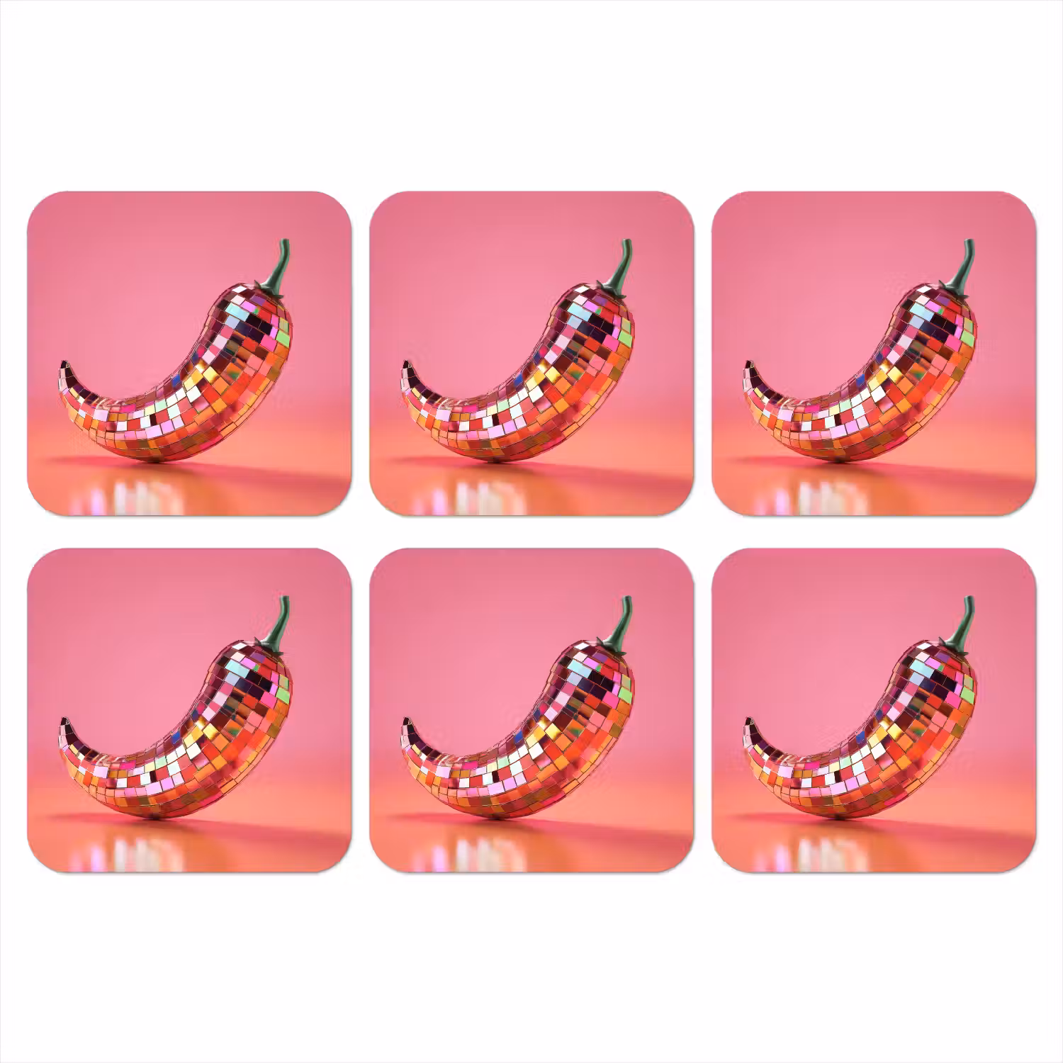 Peper - Disco - Rood - Glitter onderzetter kurk middel -3d