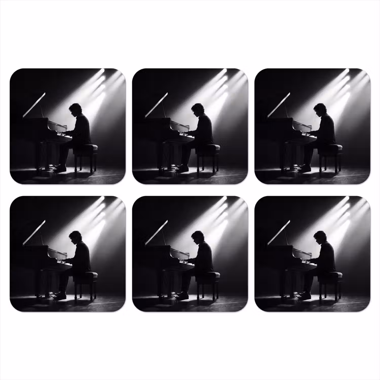 Persoon - Piano - Muziek - Zwart-wit - Podium onderzetter kurk middel -3d