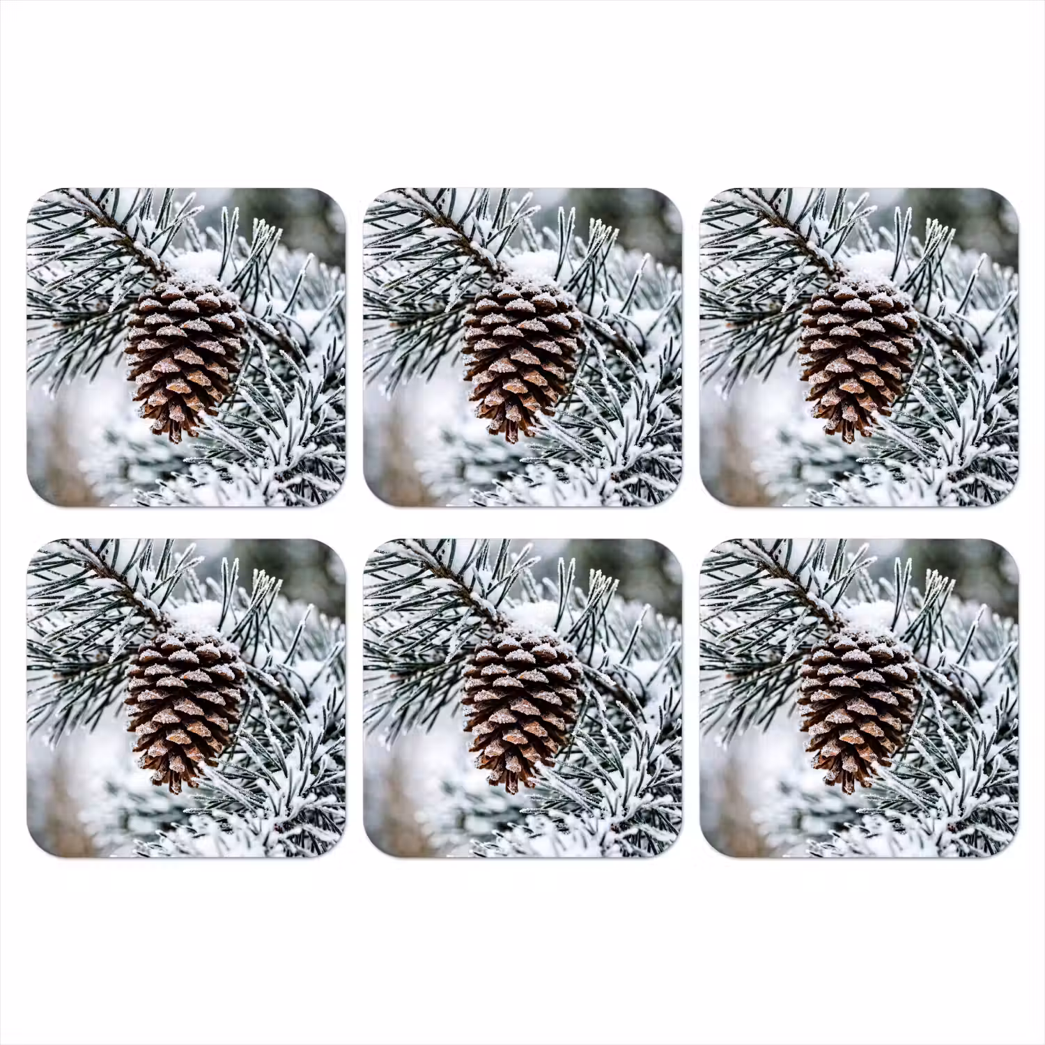 Dennenappel - Tak - Sneeuw - Winter - Sfeervol onderzetter kurk middel -3d