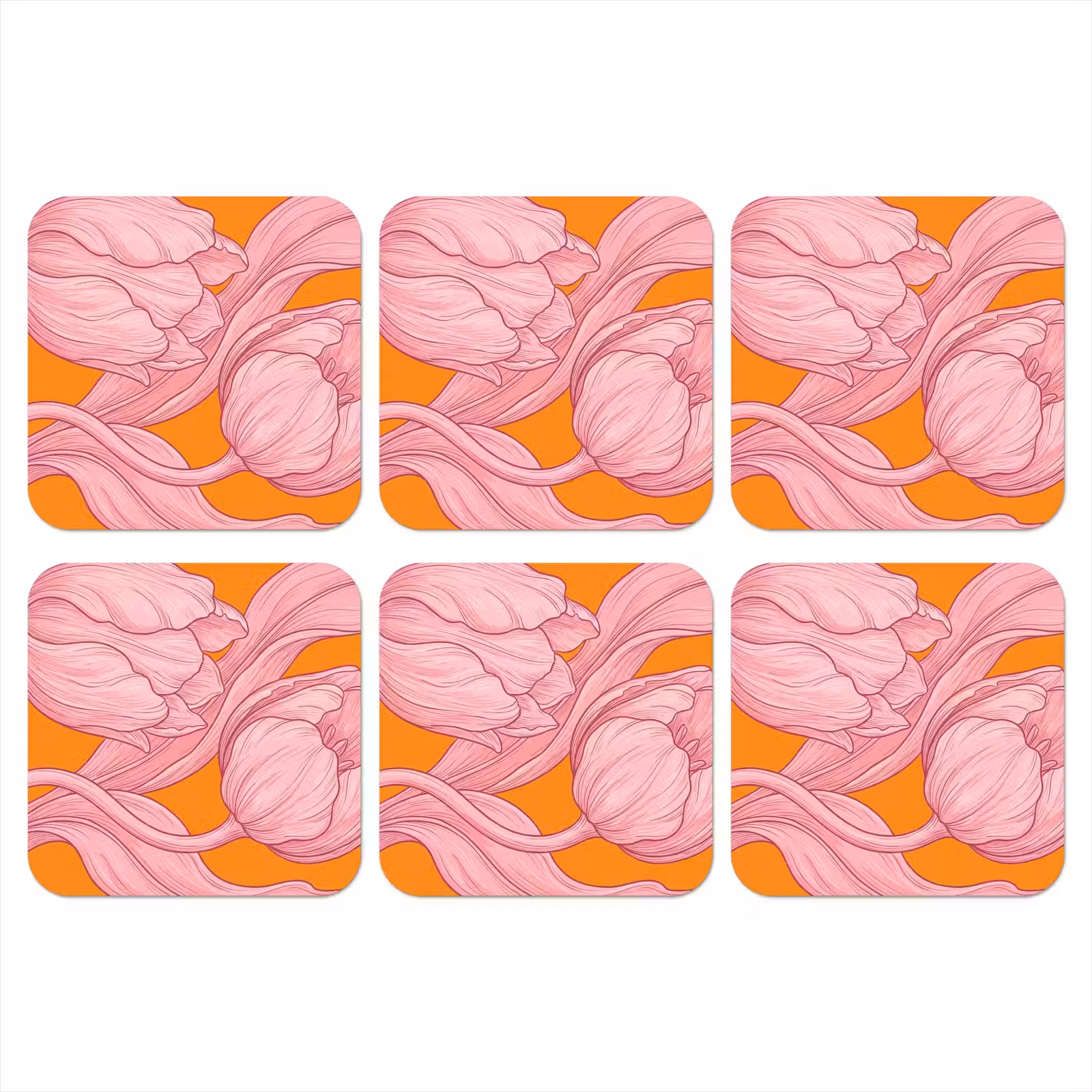 Coaster - Pink Flowers - Modern - Roze bloemen - Modern onderzetter kurk middel