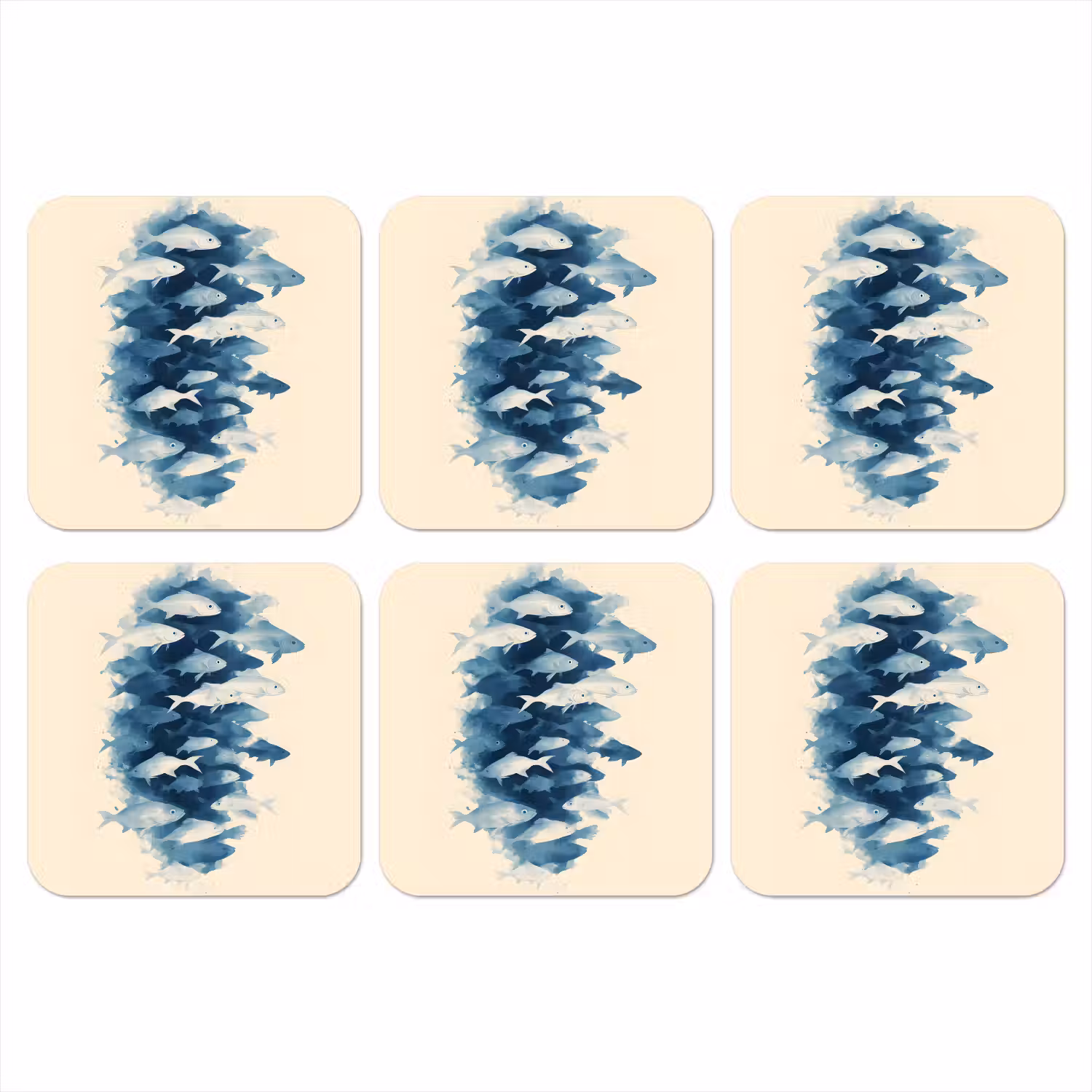Vissen - Minimalistisch - Blauw onderzetter kurk middel -3d