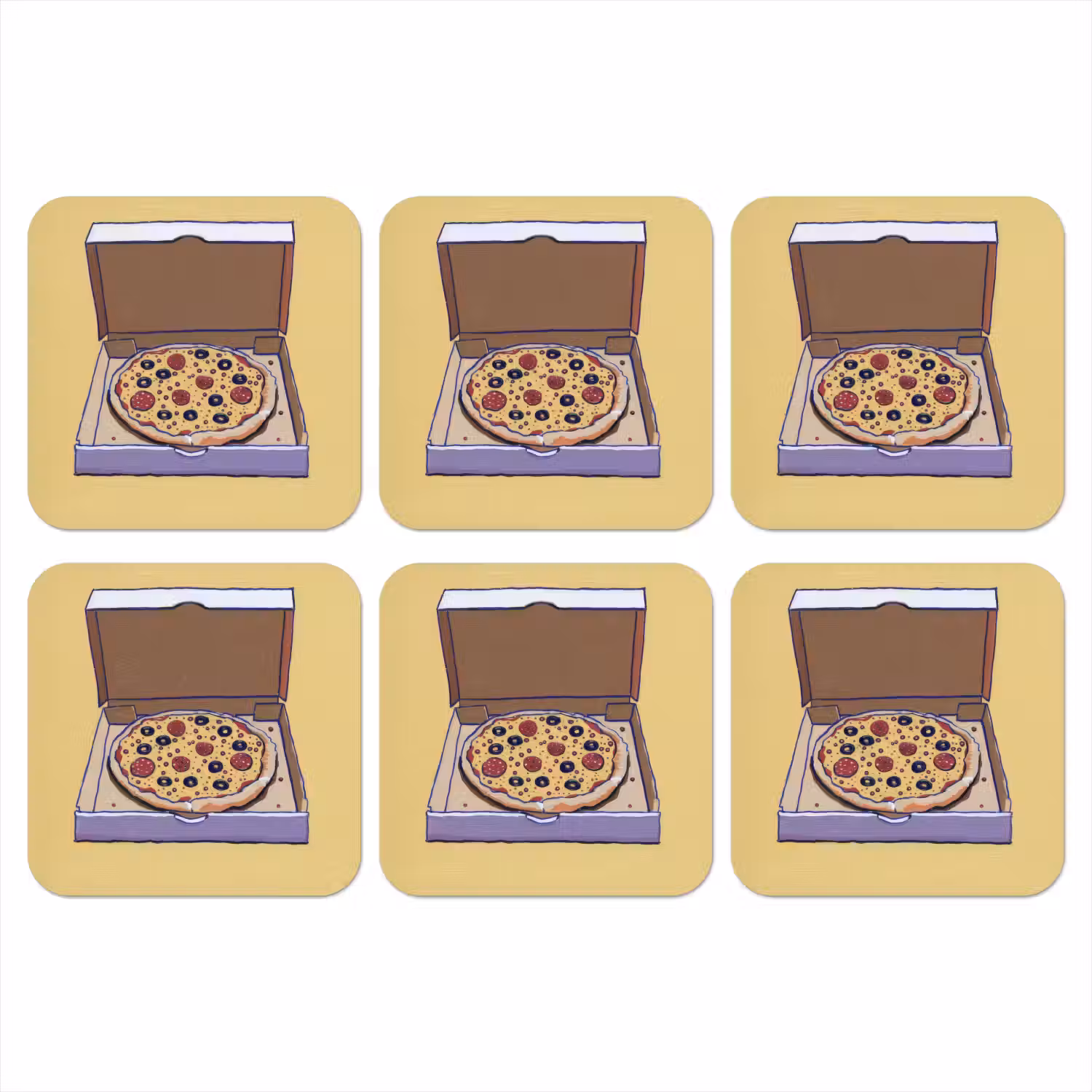 Pizza - Doos - Salami - Illustratie onderzetter kurk middel -3d