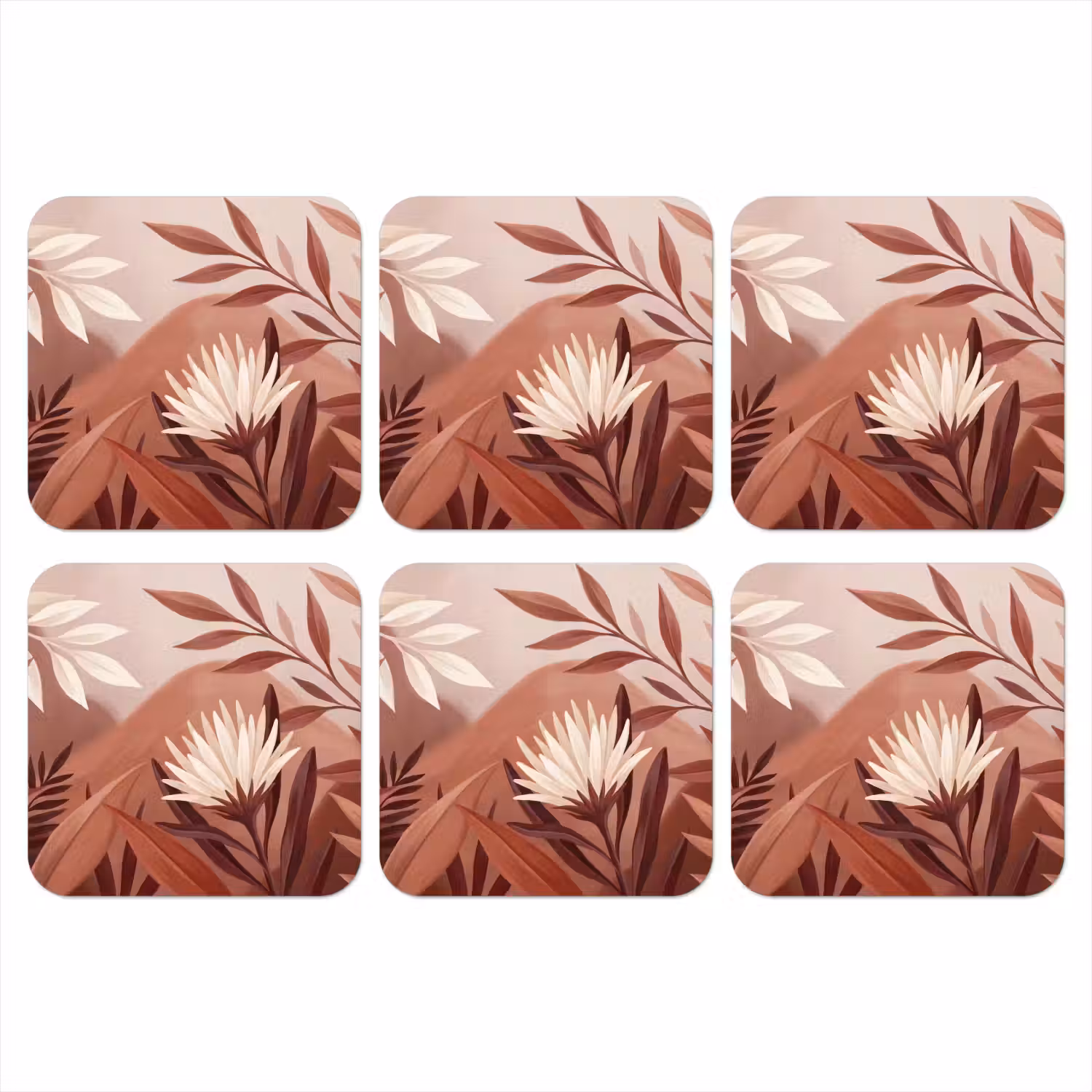 Planten - Bladeren - Botanisch - Modern - Bruin onderzetter kurk middel -3d