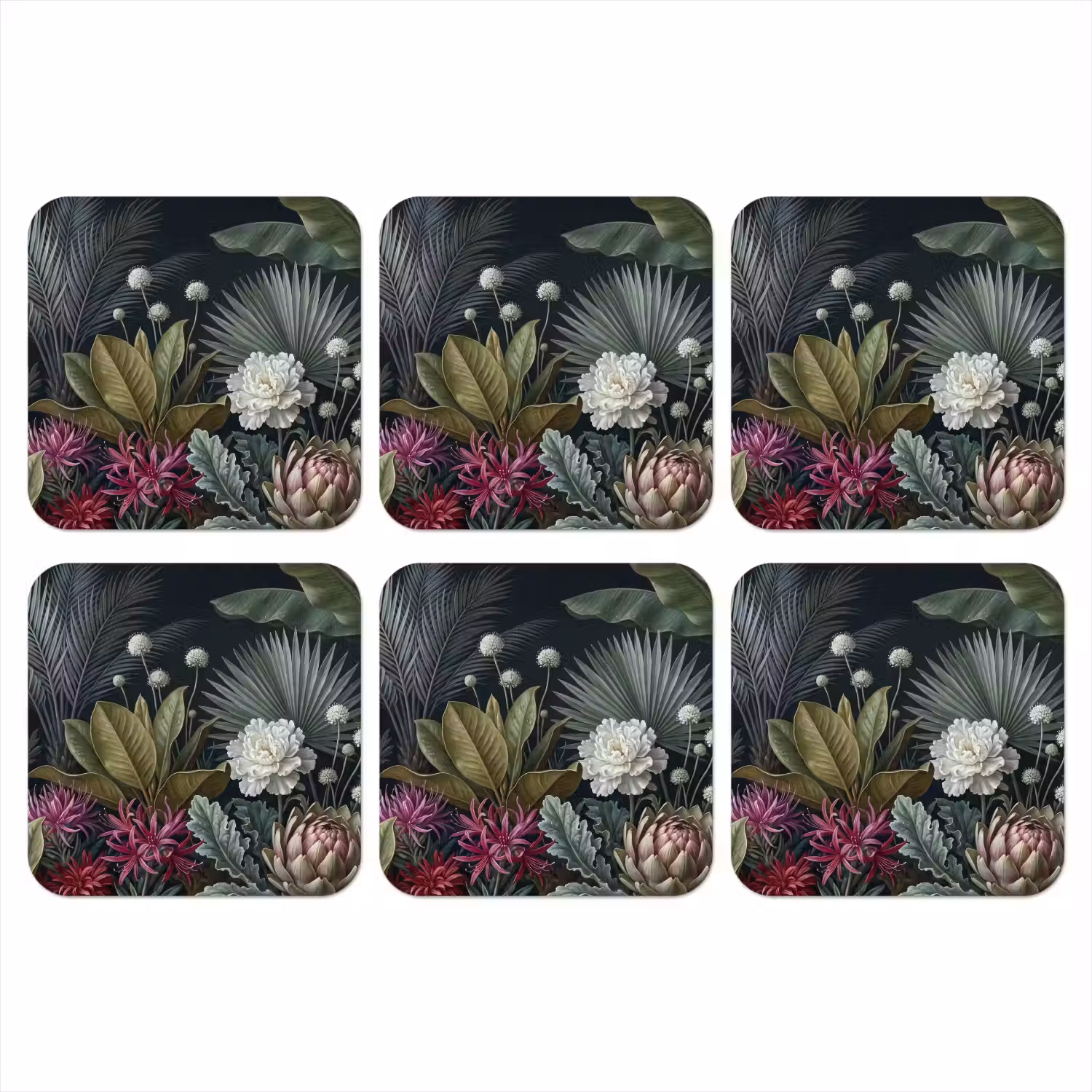 Planten - Tropisch - Botanisch - Donker - Groen onderzetter kurk middel -3d