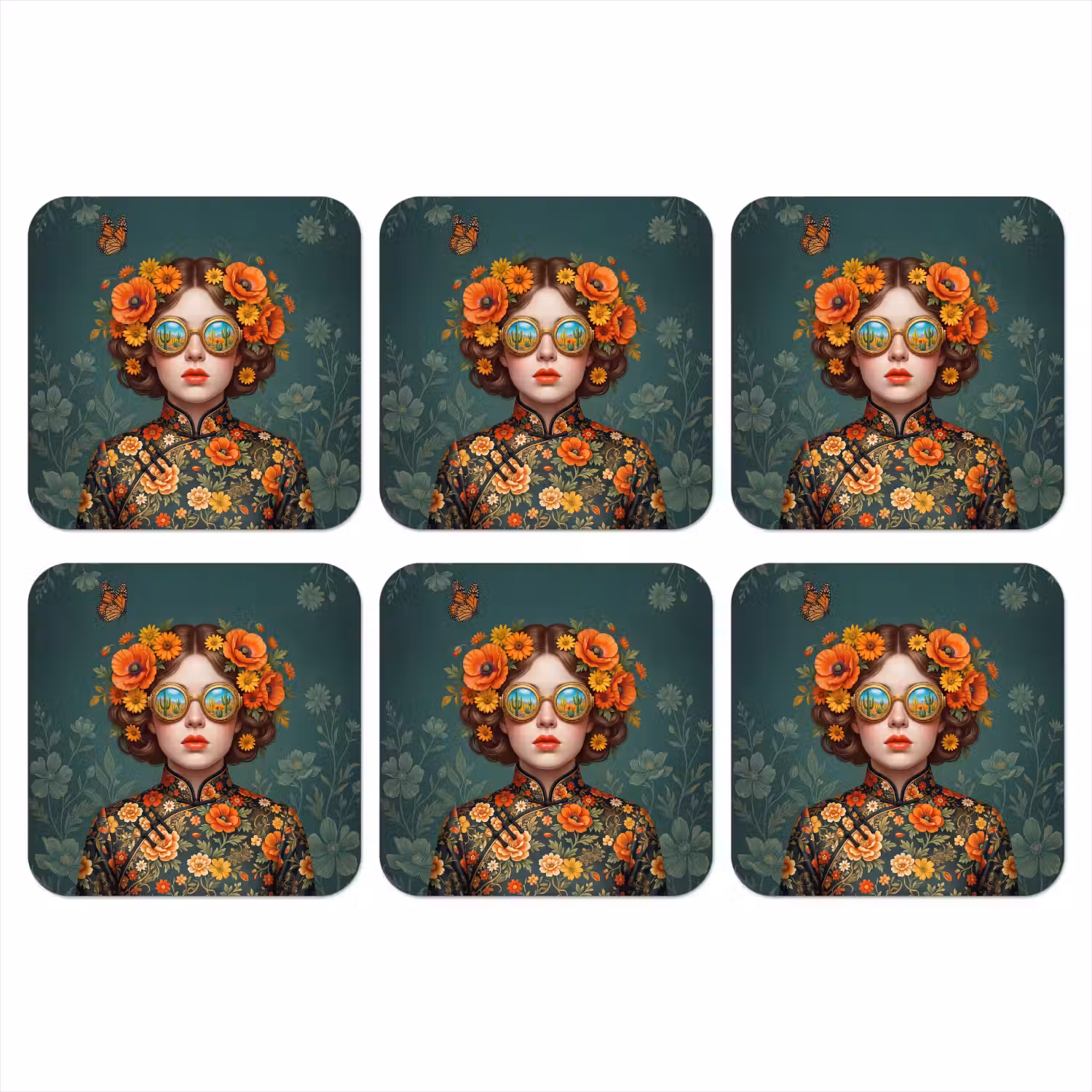 Portret - Vrouw - Kleurrijk - Expressief onderzetter kurk middel -3d