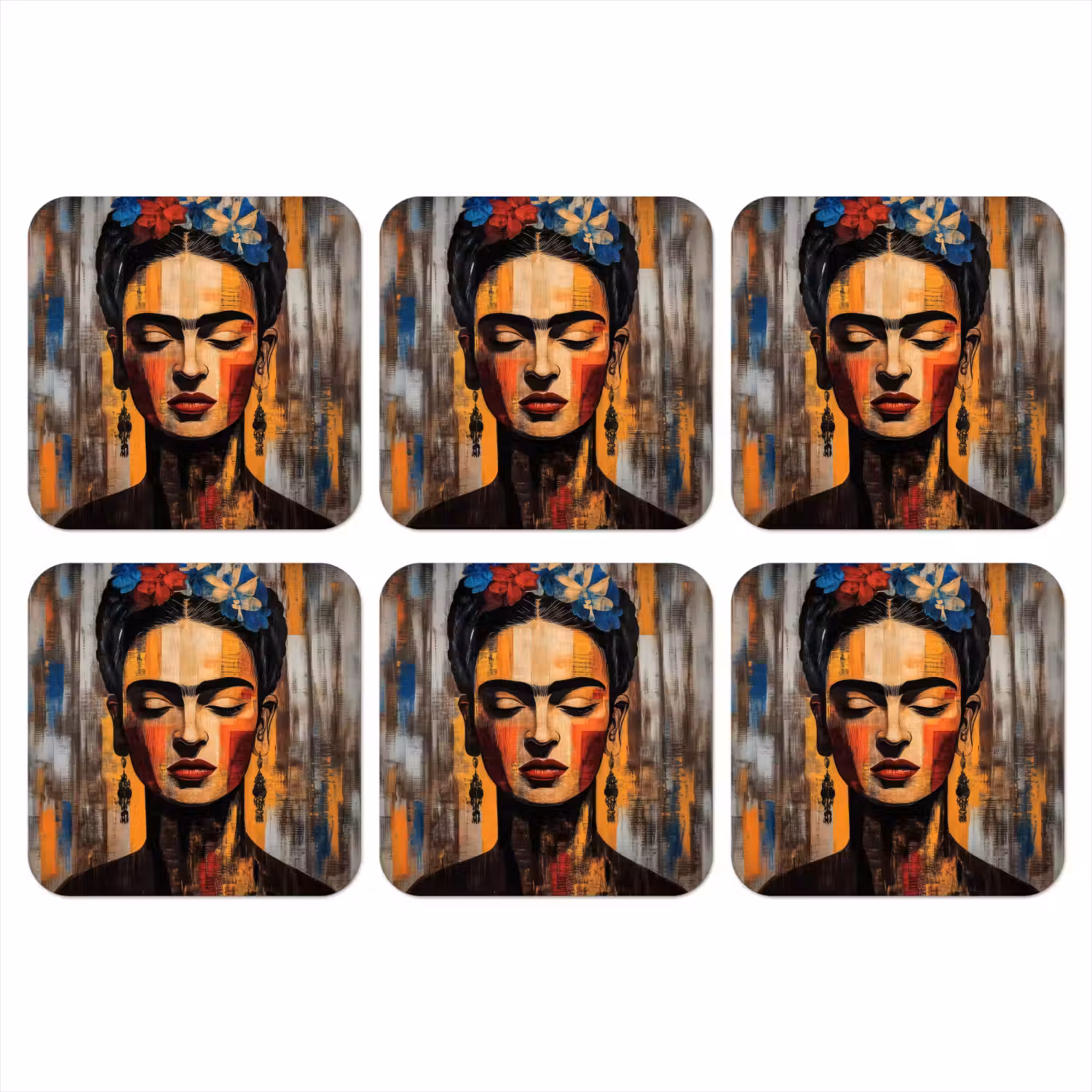 Portret - Vrouw - Bloemen onderzetter kurk middel -3d