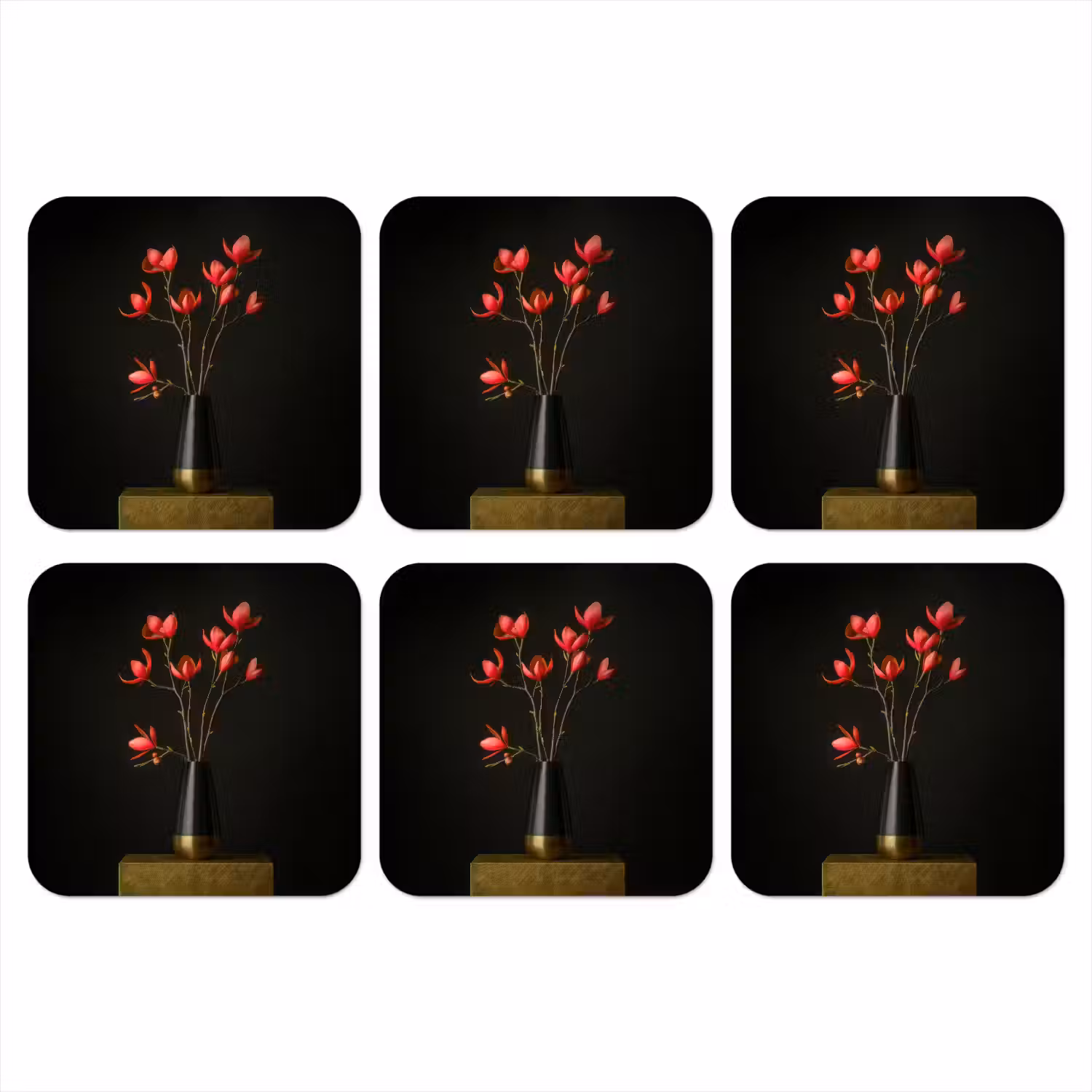 Rode - Bloemen - Vaas onderzetter kurk middel -3d