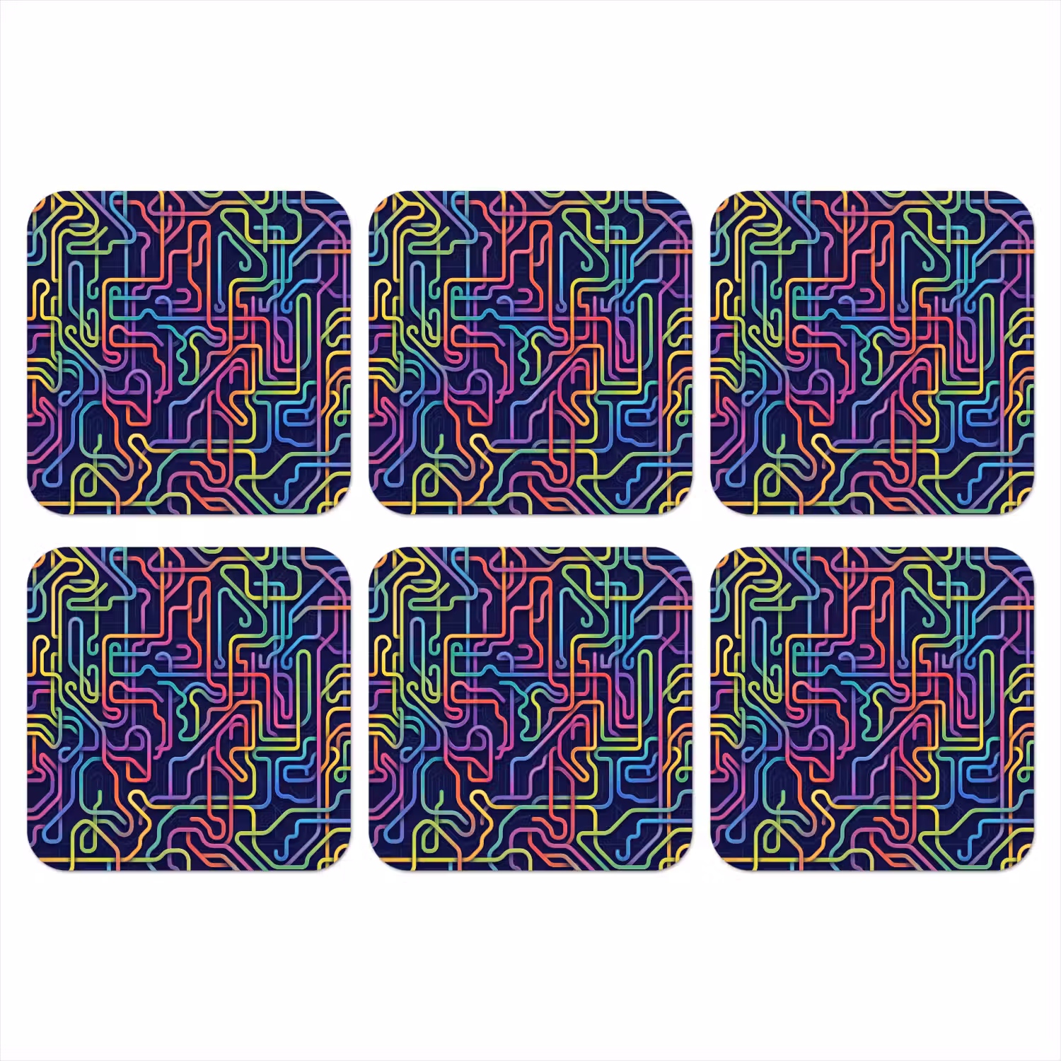 Retro - Abstract - Neon onderzetter kurk middel -3d
