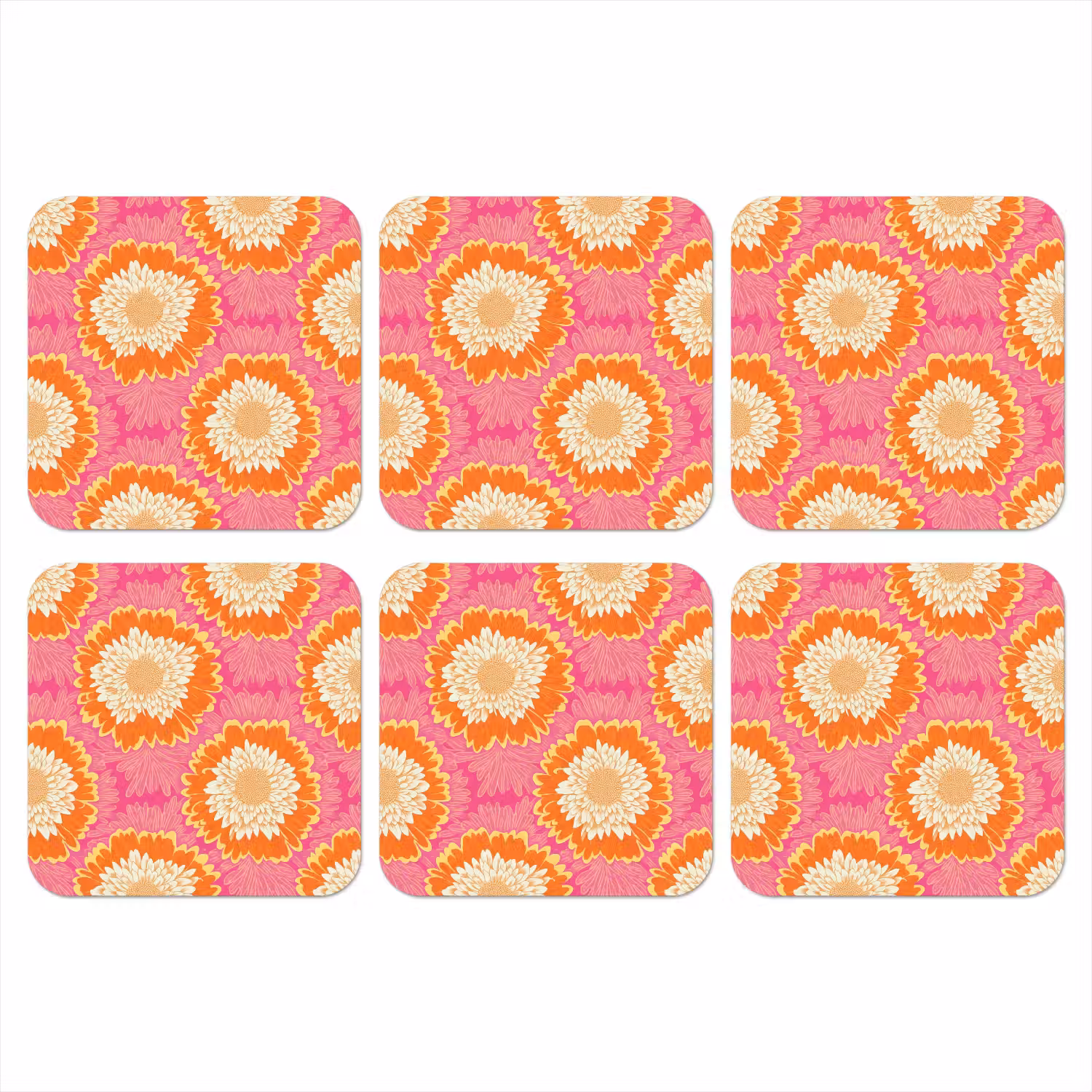 Retro - Bloemen - Kleurrijk onderzetter kurk middel 366 -3d