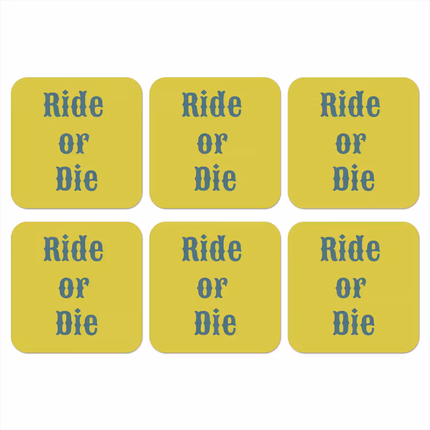 Ride or die - Geel - Blauw onderzetter kurk middel -3d
