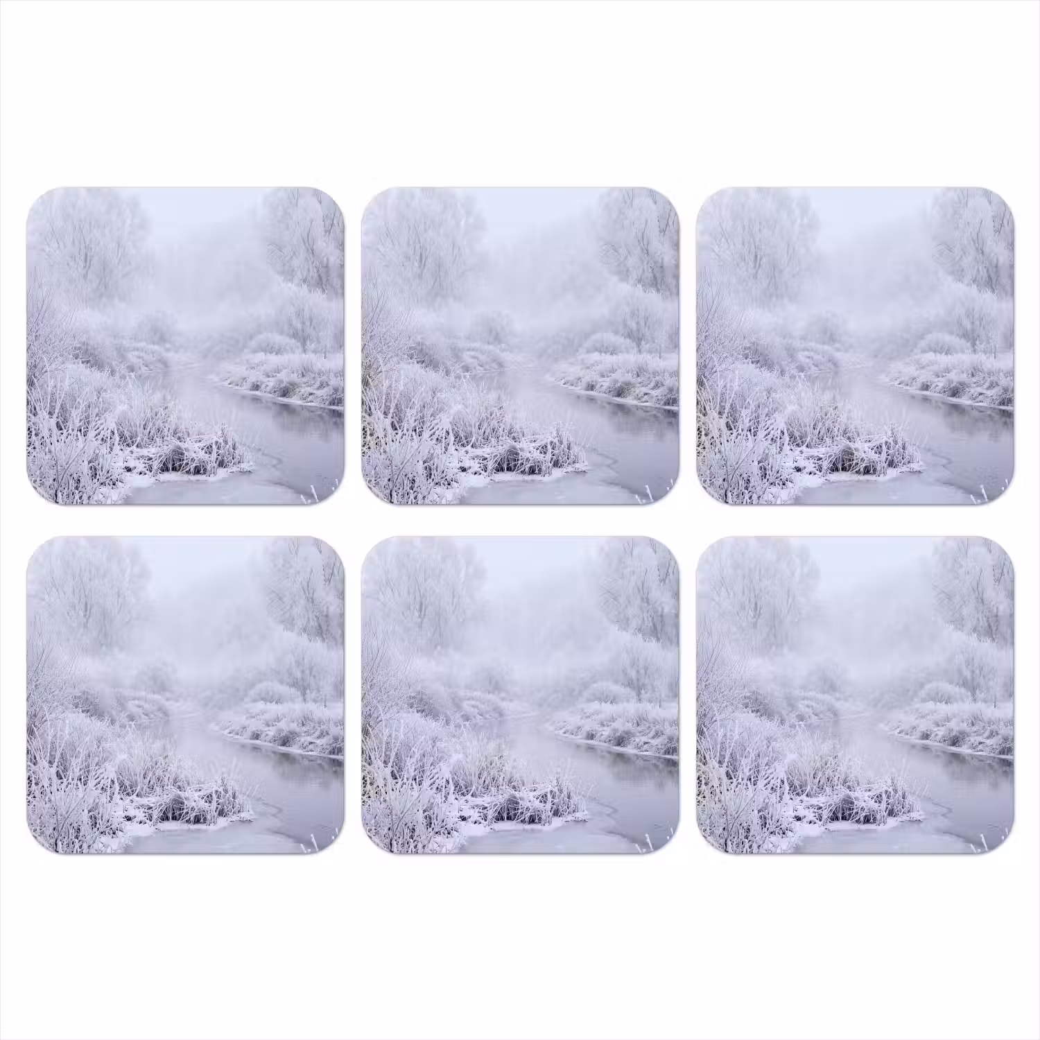 Rivier - Sneeuw - Bos - Winter - Schilderachtig onderzetter kurk middel -3d