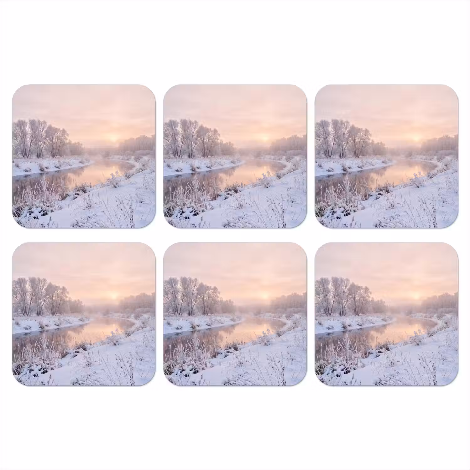 Rivier - Winter - Landschap - Sneeuw - Zonsopgang onderzetter kurk middel -3d