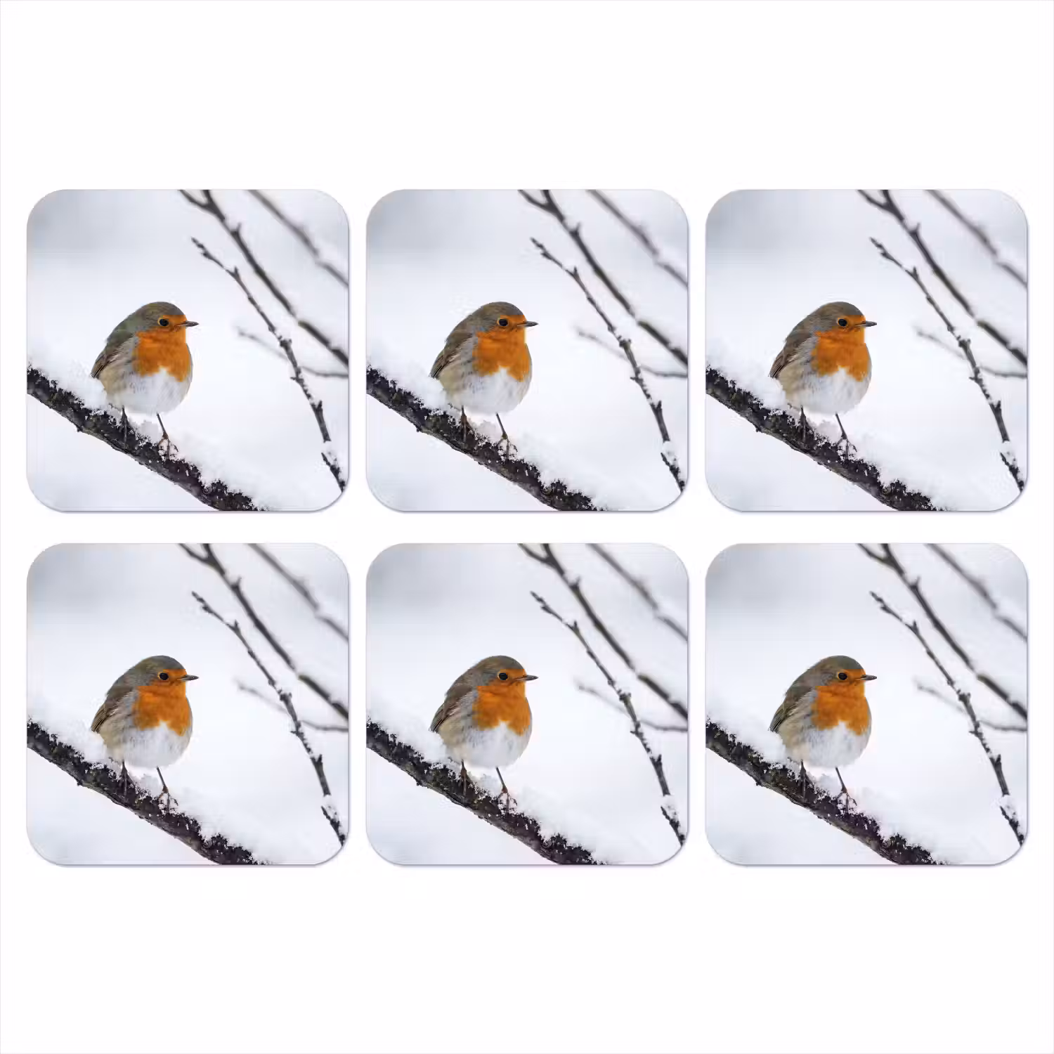 Roodborstje - Tak - Sneeuw - Winter - Levendig onderzetter kurk middel -3d