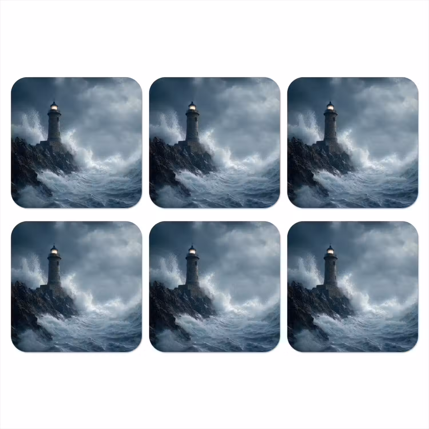 Rotsen - Vuurtoren - Golven - Klliffen onderzetter kurk middel -3d