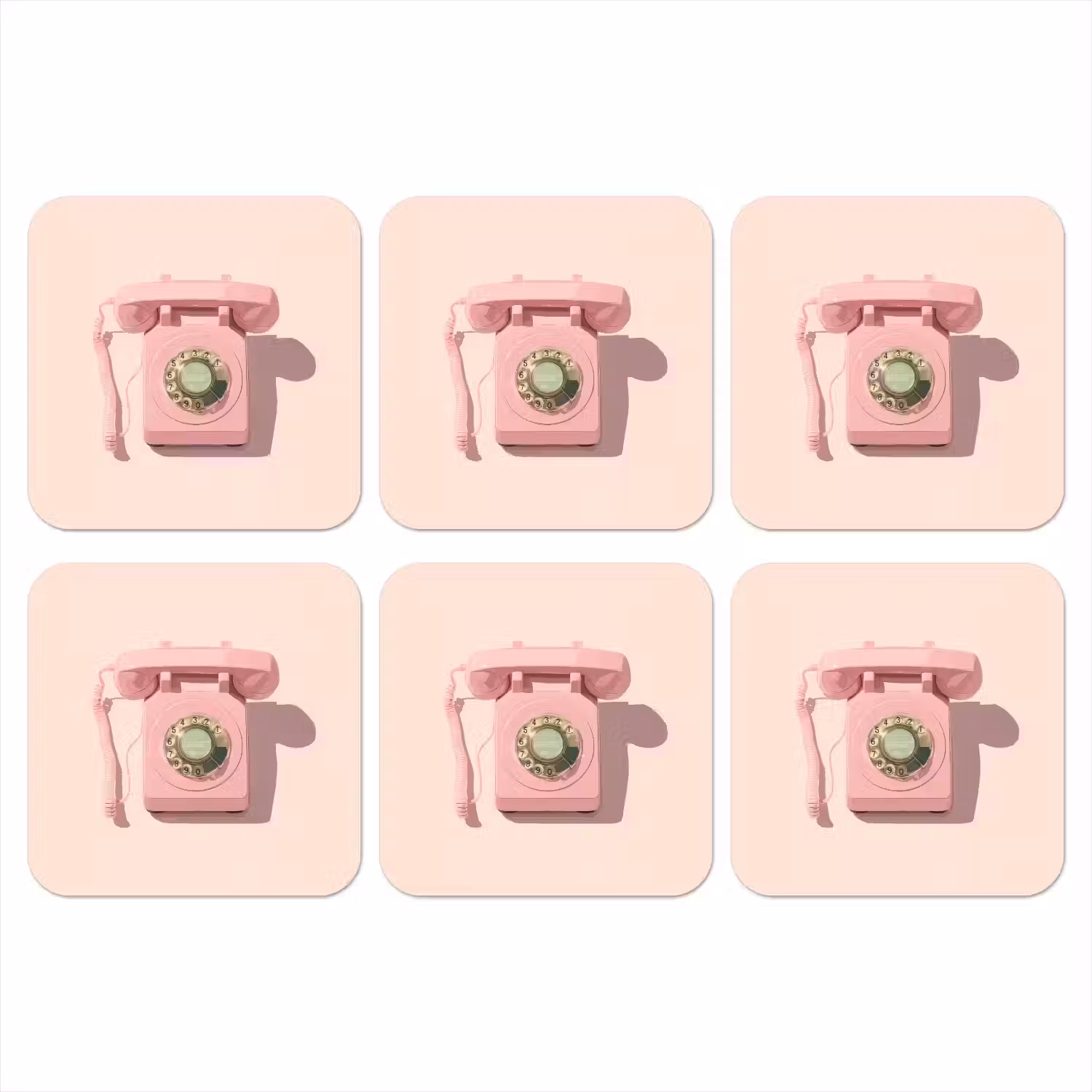 Draaischijftelefoon - Retro - Roze onderzetter kurk middel -3d
