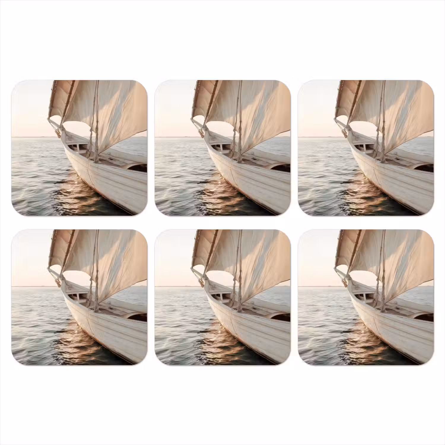 Zeilboot - Zee - Beige - Zon onderzetter kurk middel -3d
