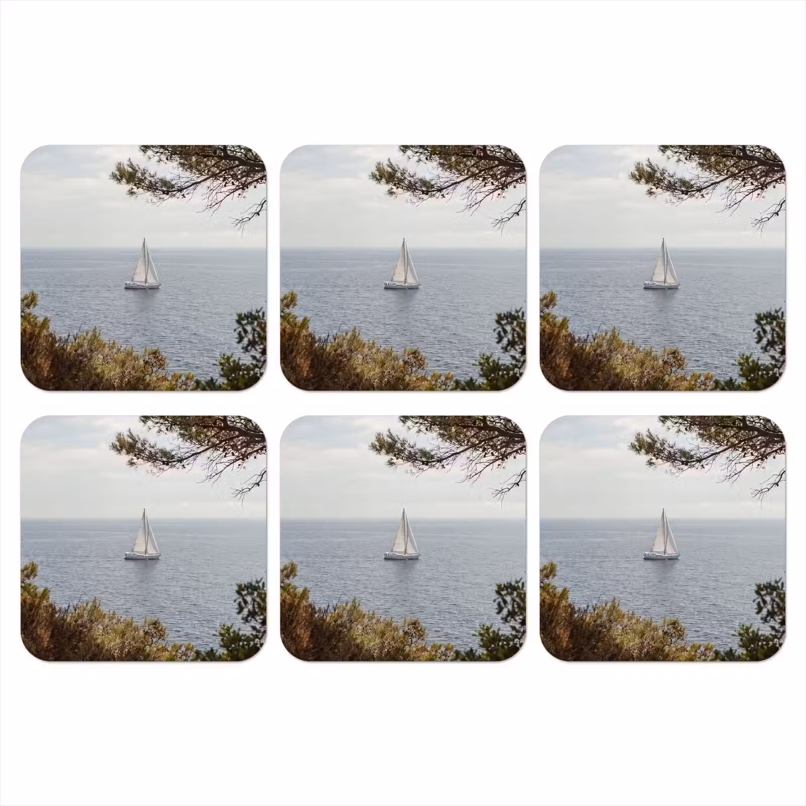 Coaster - Sailboat - trees - water - Zeilboot - bomen - water onderzetter kurk middel