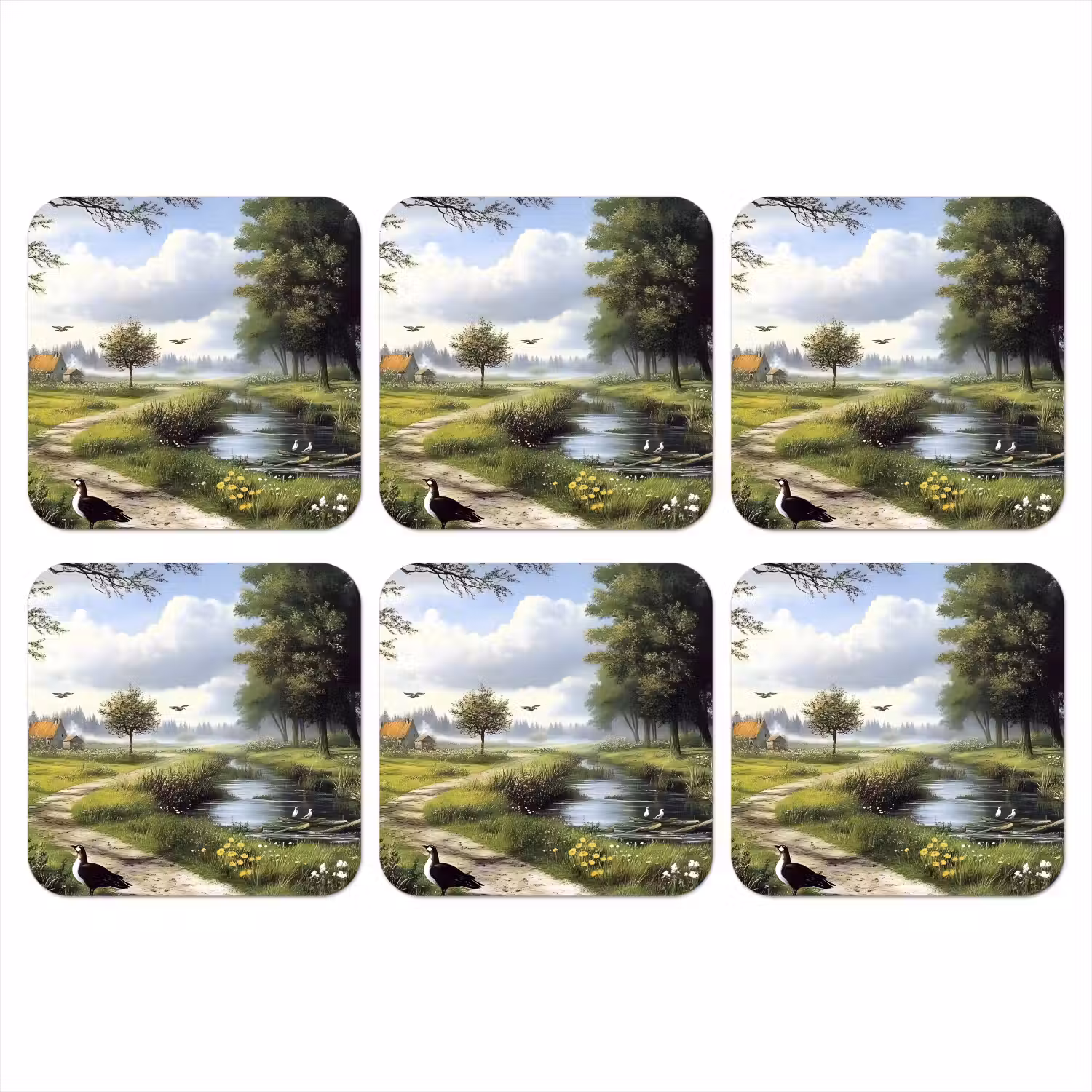 Zandpad - Groen landschap - Water onderzetter kurk middel -3d