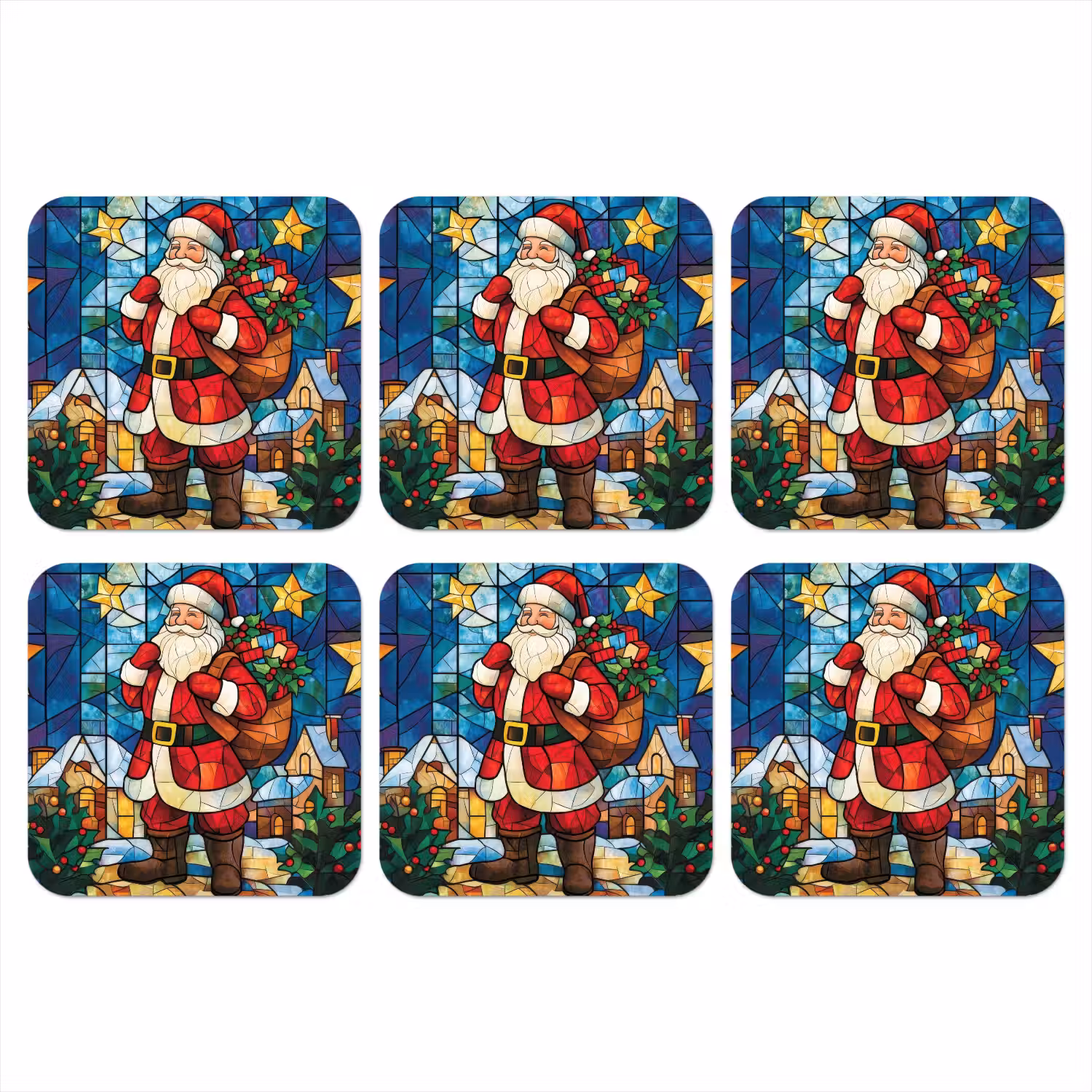 Kerstman - Glas - Kleurrijk onderzetter kurk middel -3d