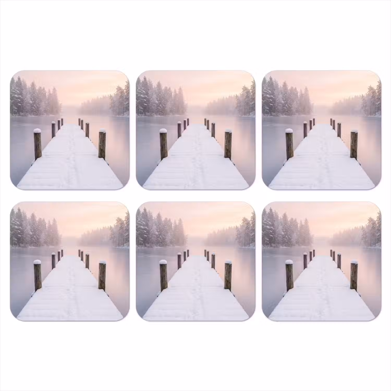 Steiger - Meer - Mist - Winter - Serene onderzetter kurk middel -3d