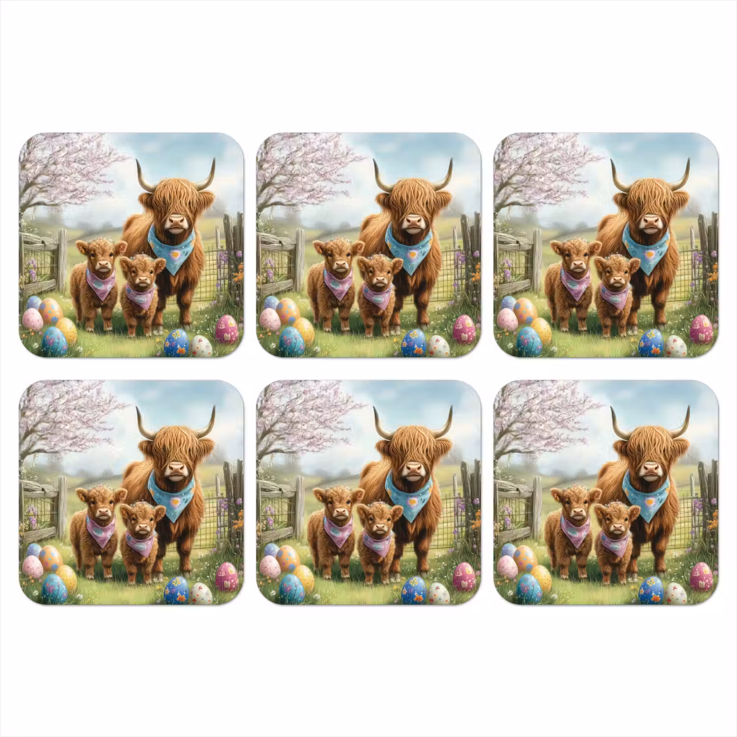 Schotsehooglanders - Paaseieren - Lente onderzetter kurk middel -3d