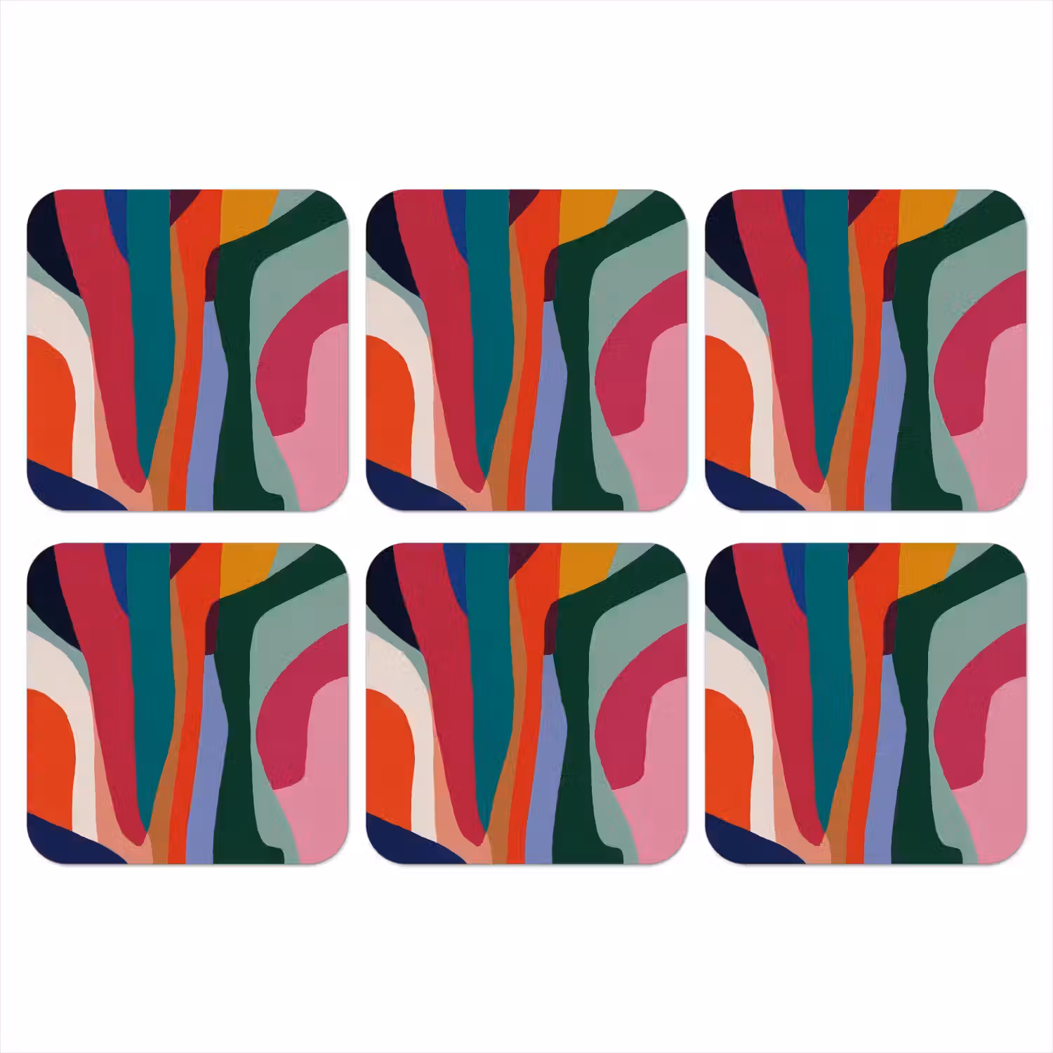 Vormen - Bochten - Kleurrijk - Abstract onderzetter kurk middel -3d