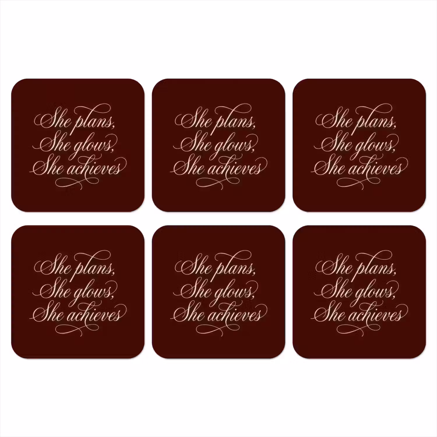 She plans she glows she achieves - Rood - Cursief onderzetter kurk middel -3d