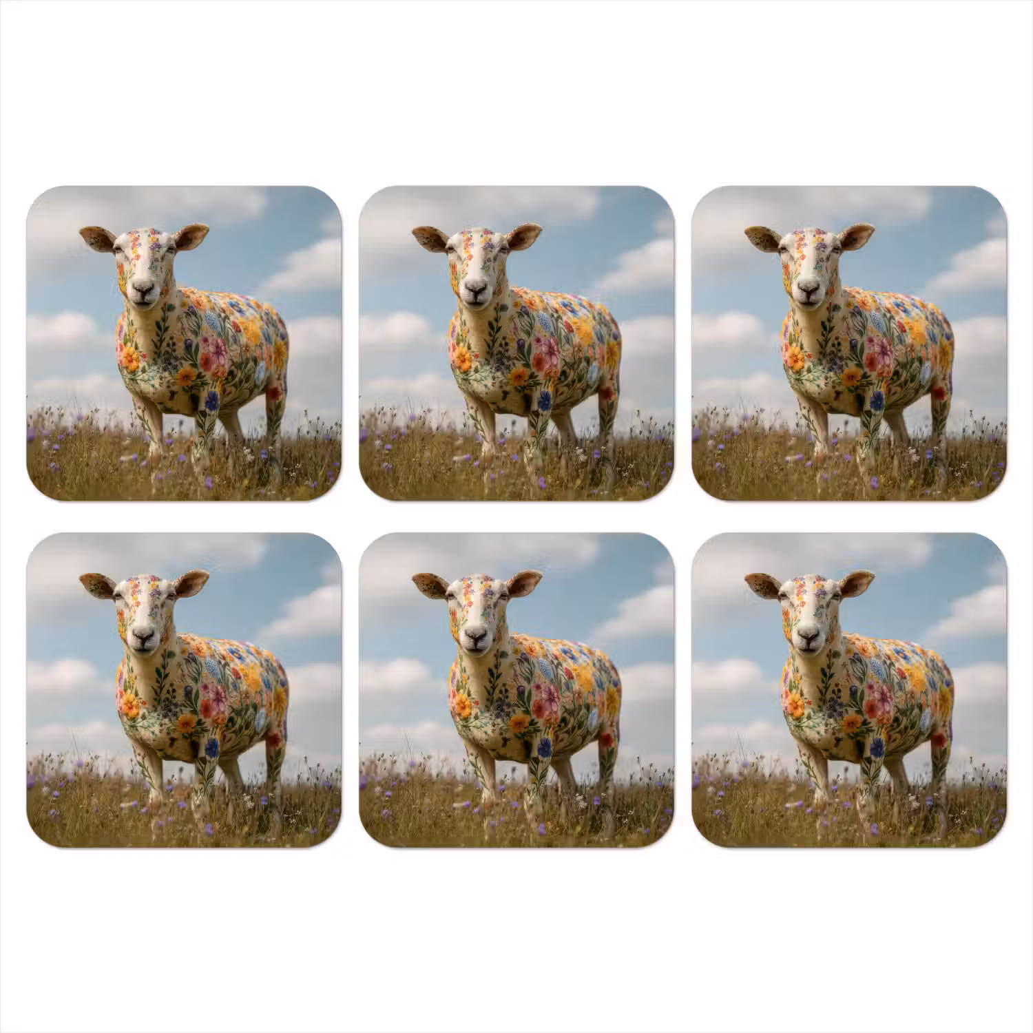 Schaap - Bloemen - Weide onderzetter kurk middel -3d