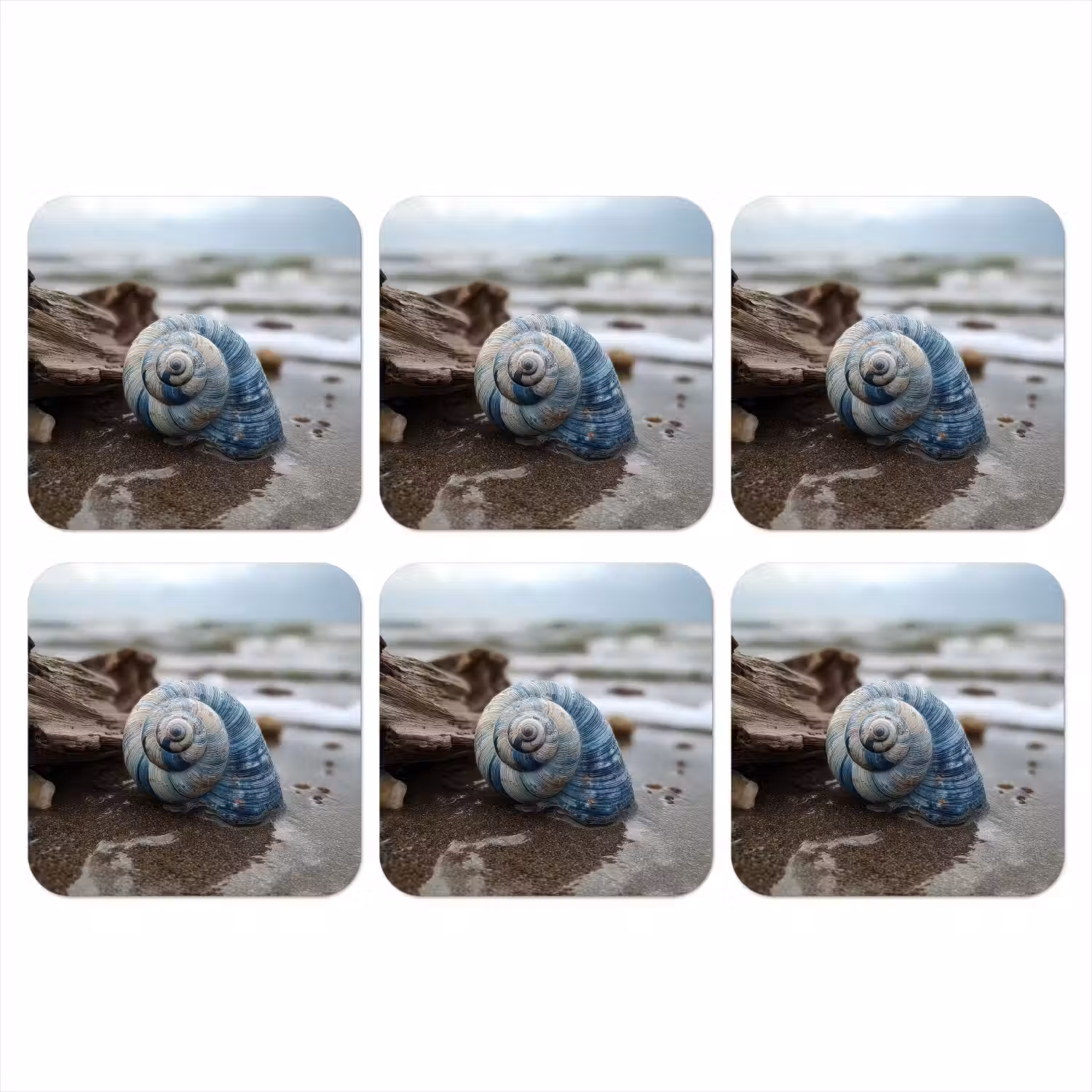 Schelp - Strand - Blauw - Zee onderzetter kurk middel -3d