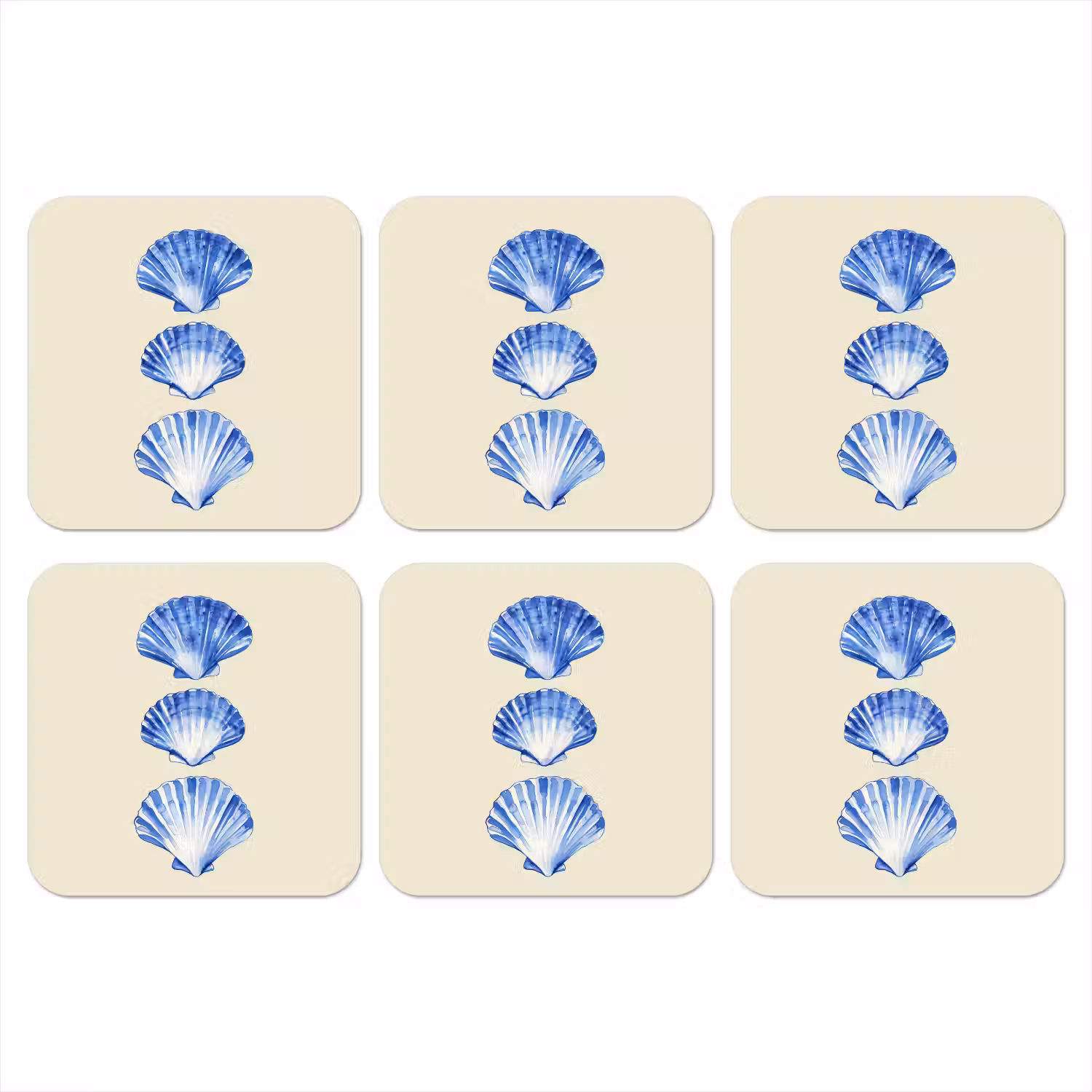 Schelpen - Blauw - Beige onderzetter kurk middel -3d