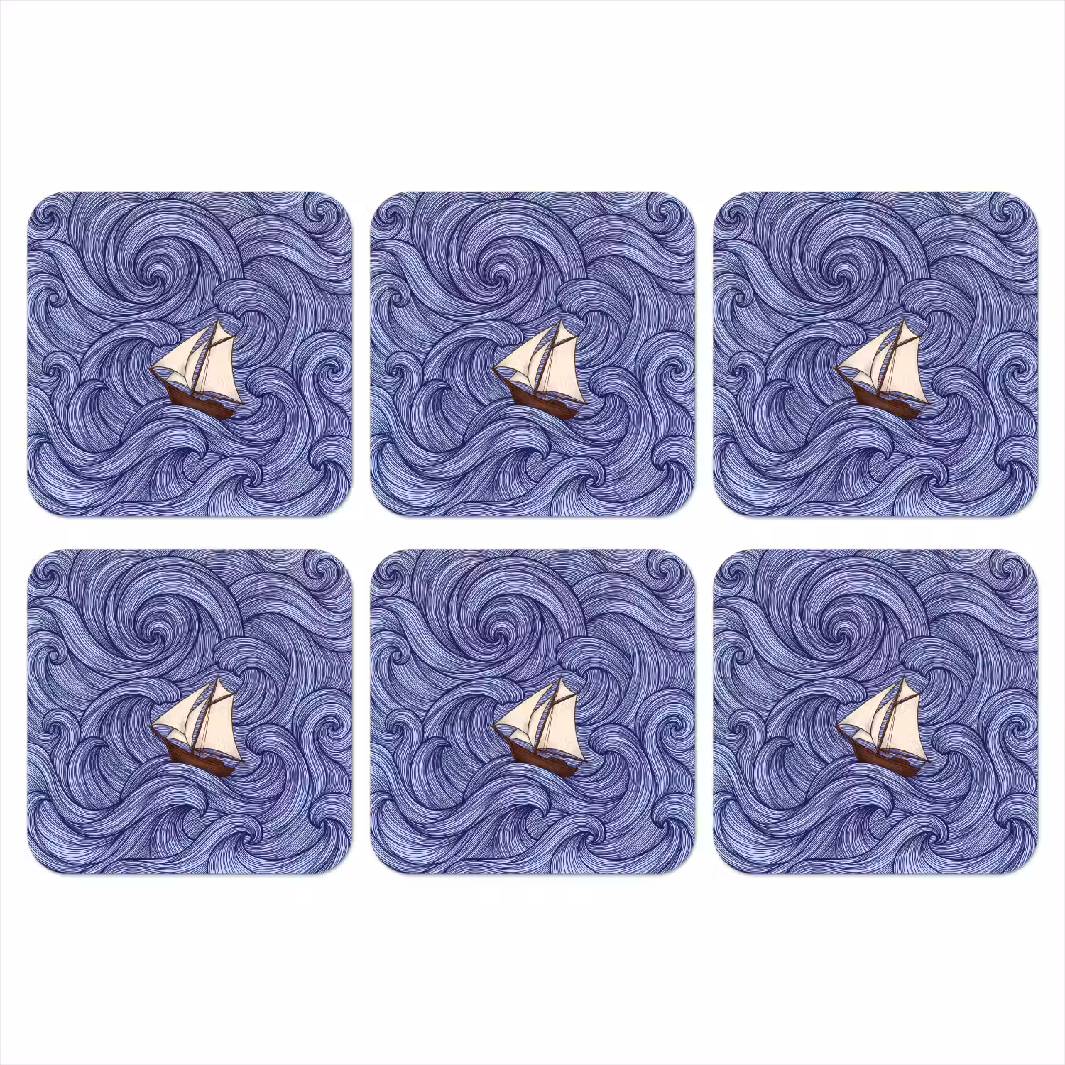 Schip - Golven - Zee - Illustratie - Blauw onderzetter kurk middel -3d