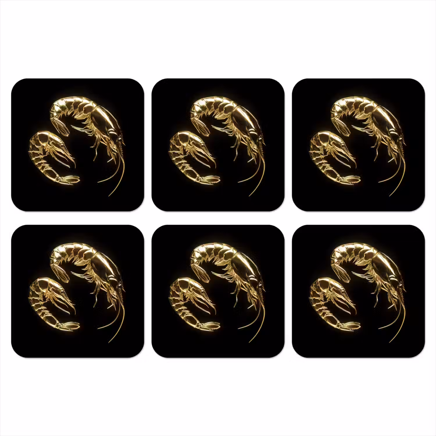 Garnalen - Zwart - Goud - Dieren onderzetter kurk middel -3d